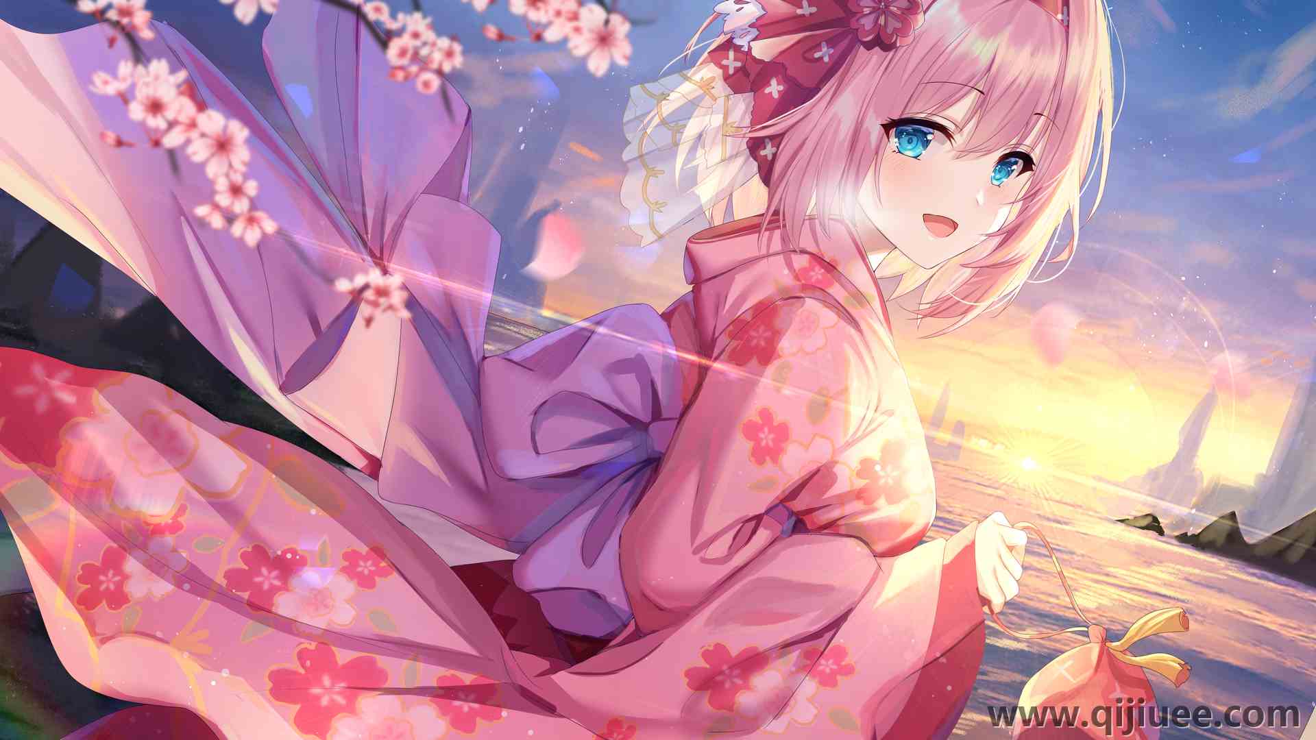短发 粉色头发 蓝眼睛 歌姬 公主连接 动漫女孩 樱花 和服  4K壁纸5244 x 3856/14.33 MB-柒染云阁