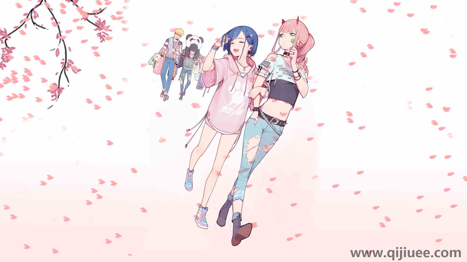动漫 动漫女孩 动漫男孩 樱花 校服 青春 4K壁纸3840 x 2160/3.49 MB-柒染云阁