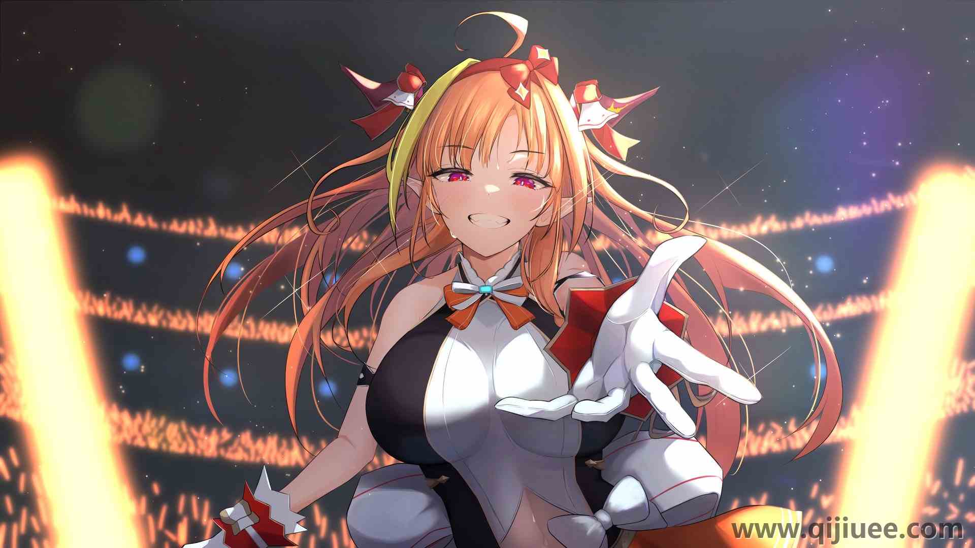 金发 红眼睛 微笑 动漫 动漫女孩 虚拟 龙女 兽耳 角  4K壁纸4096 x 2304/0.71 MB-柒染云阁