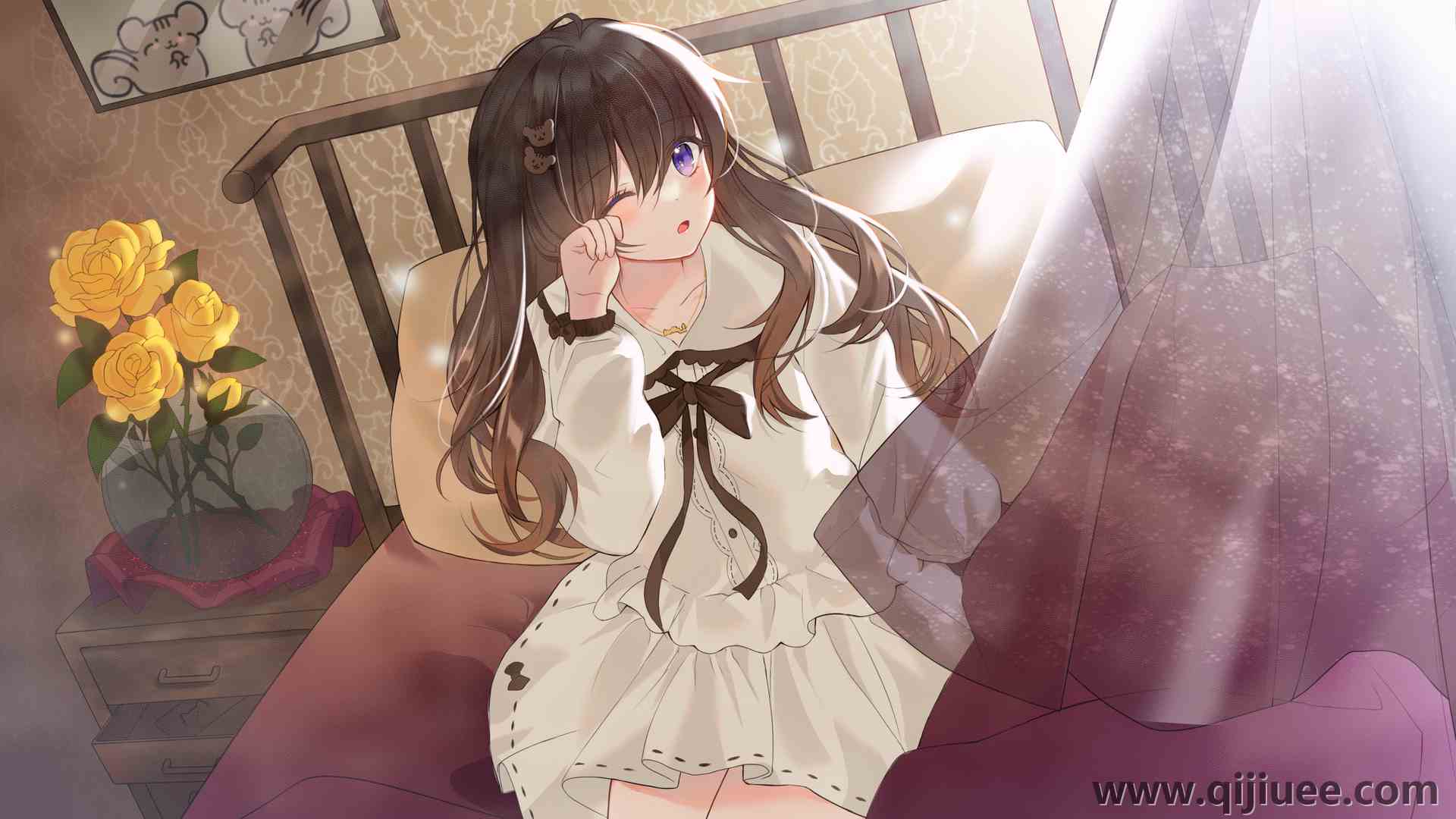 深色头发 动漫 动漫女孩 紫色眼睛 连衣裙  4K壁纸3840 x 2160/4.42 MB-柒染云阁