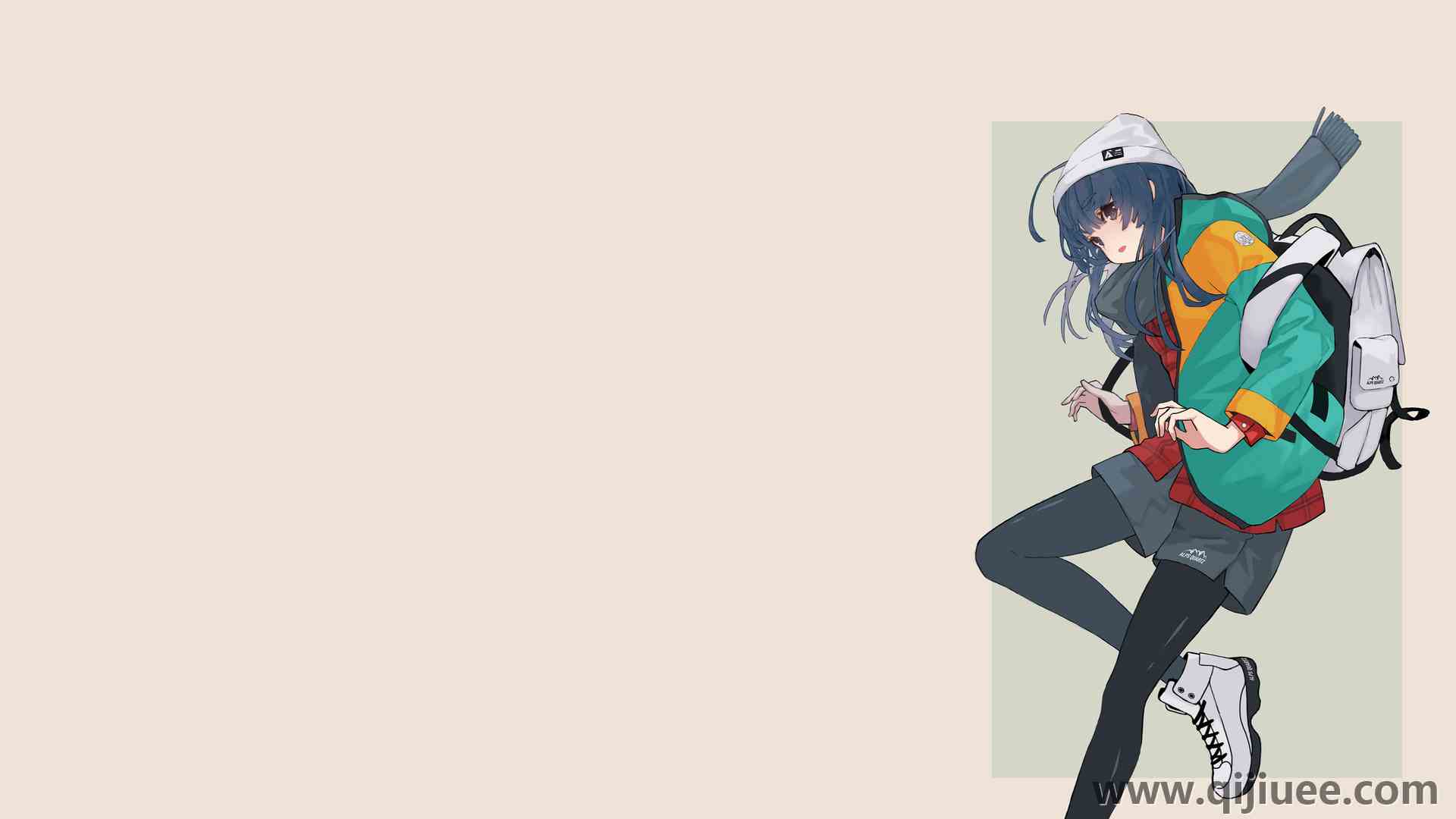 长发 营 棕色背景 动漫 动漫女孩 围巾 运动鞋  4K壁纸3840 x 2160/0.95 MB-柒染云阁