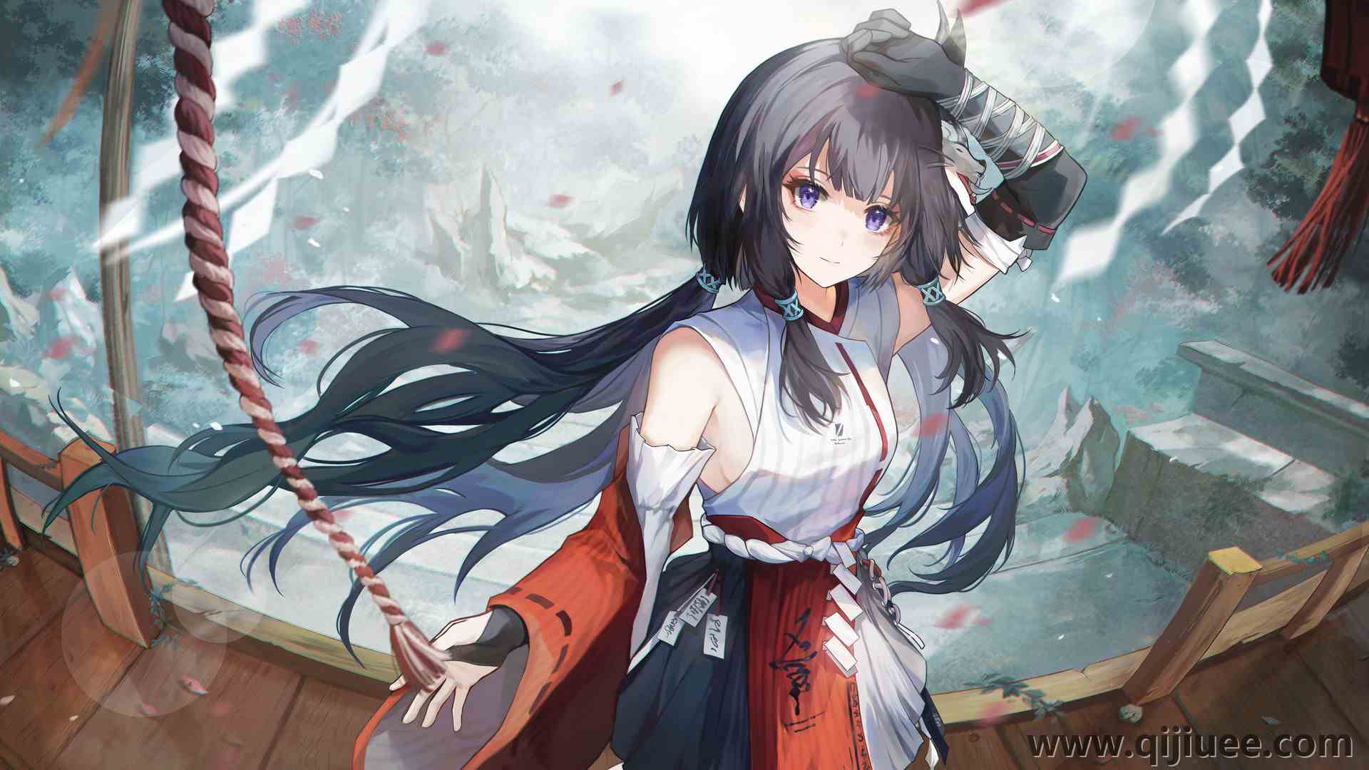 动漫 动漫女孩 花瓣 黑发 8K壁纸7680 x 4320/4.07 MB-柒染云阁