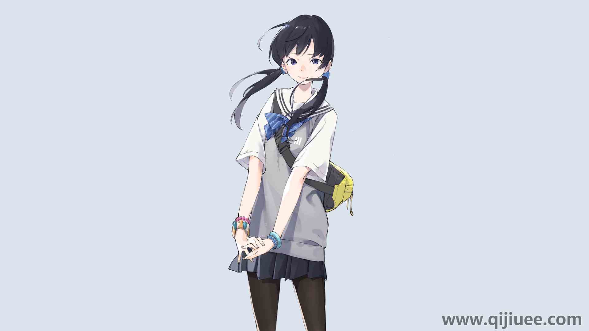 微笑 女学生 原创人物 长发 动漫女孩 动漫 简单背景 校服 领结 手镯 背包 绘画 4K壁纸7607 x 4279/4.09 MB-柒染云阁