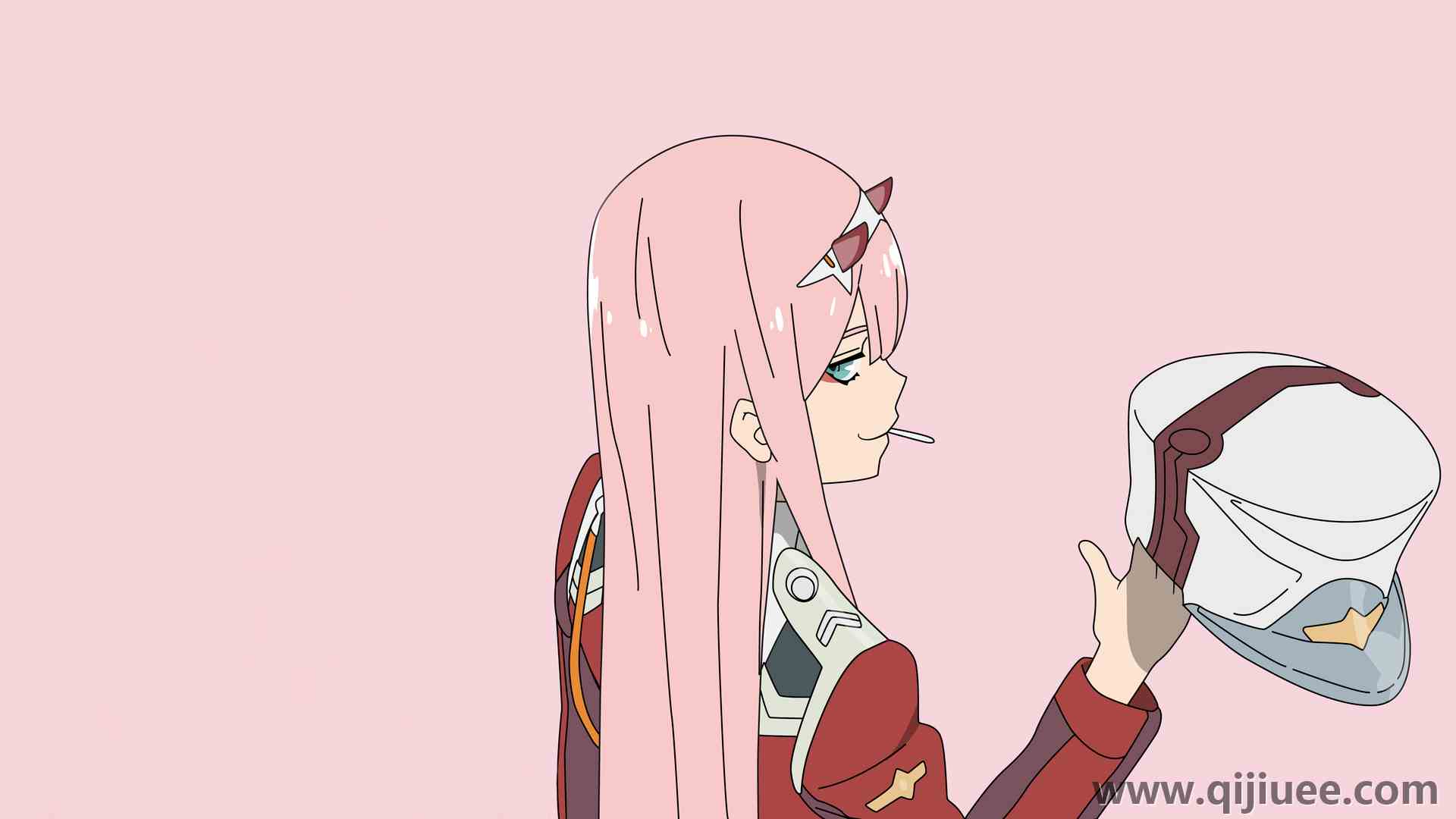 粉红色的头发 帽子 动漫女孩 制服 简单的背景 粉红色的背景 极简主义 零零二号 弗兰的亲爱的 国家队 8K壁纸7680 x 4320/0.99 MB-柒染云阁