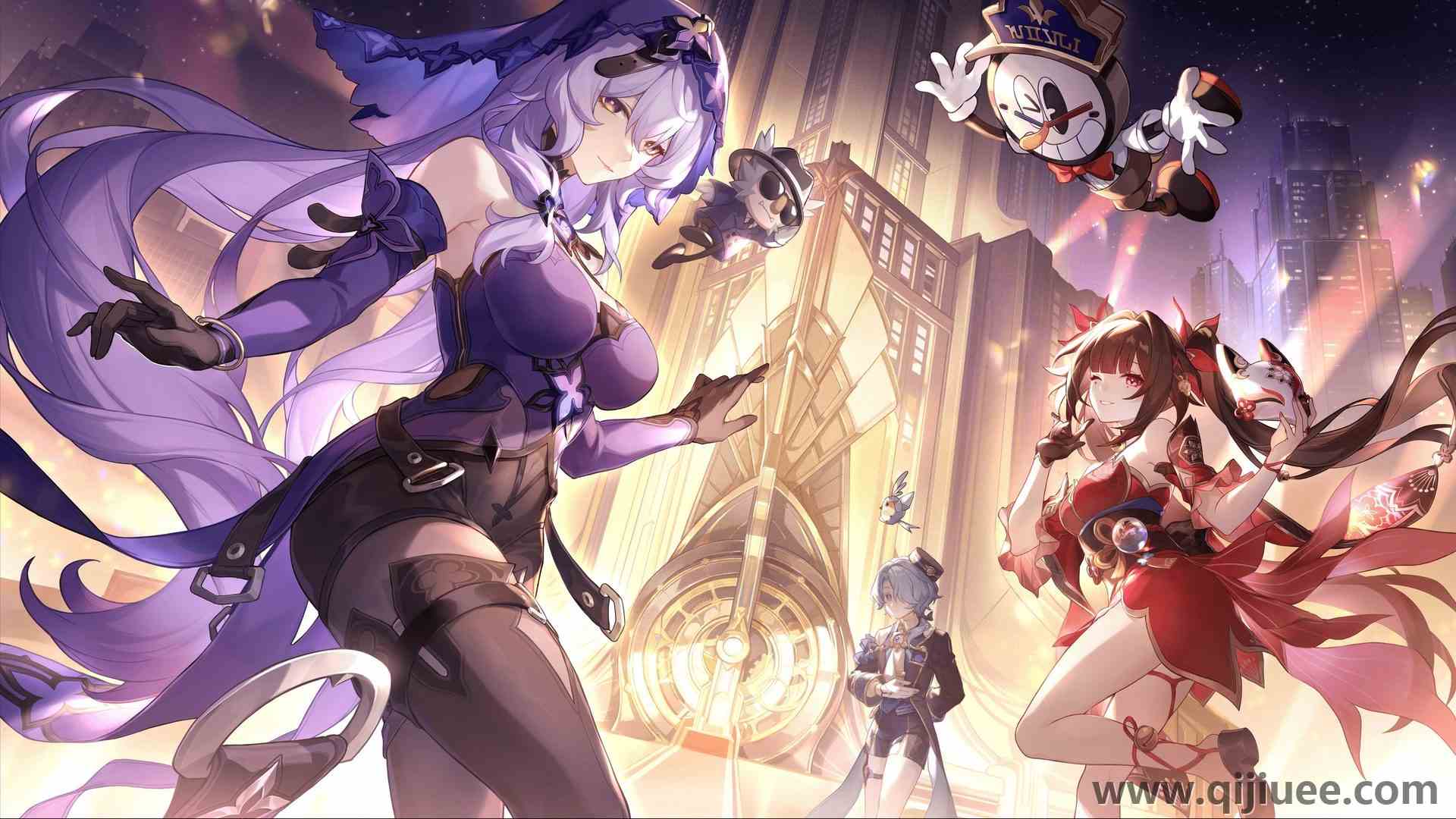 长发 微笑 动漫游戏 动漫女孩 火花 黑天鹅 动漫 眨眼 手套 城市 灯光 建筑 动漫男孩 4K壁纸3840 x 2160/1.35 MB-柒染云阁