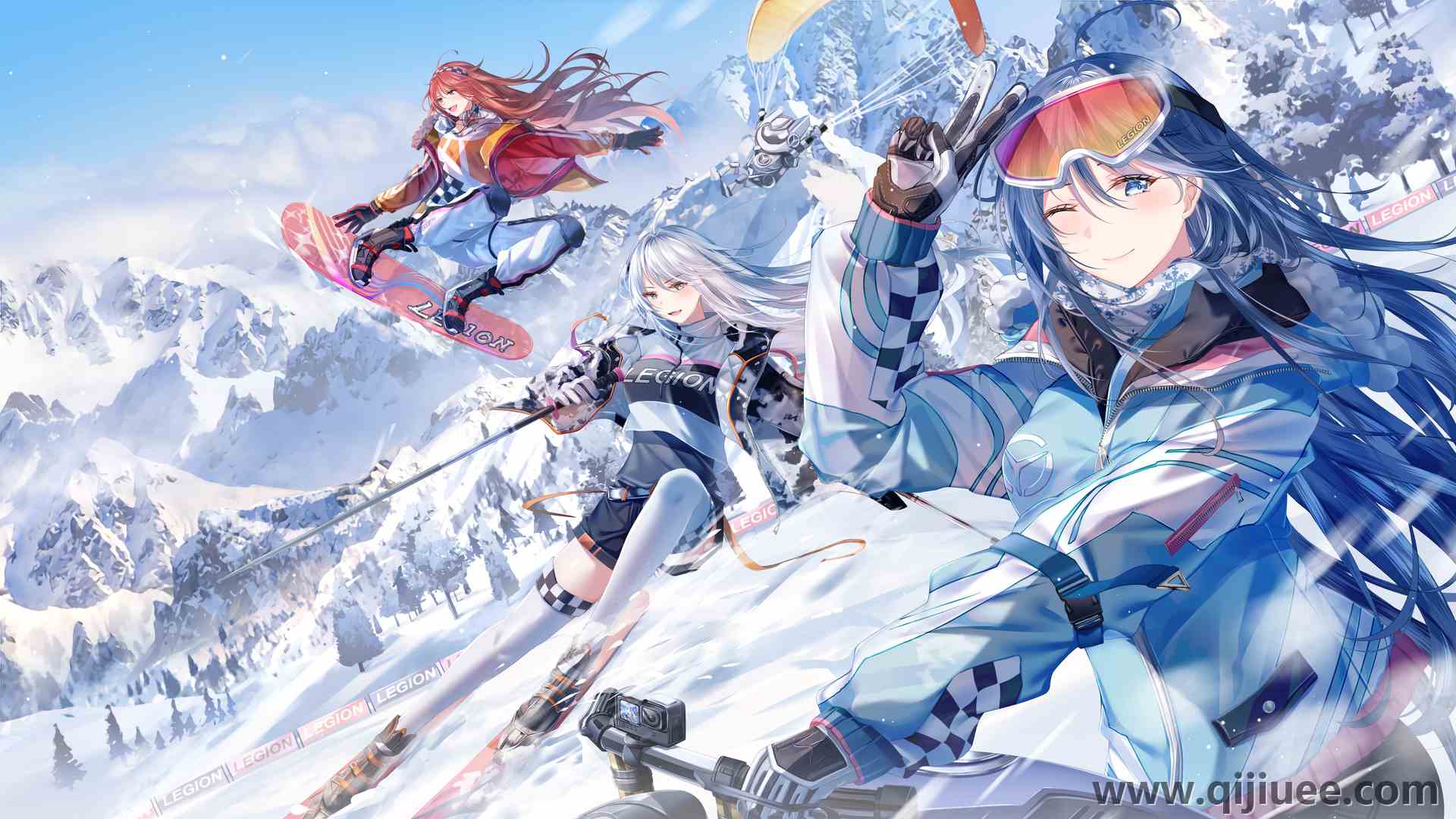 白发 滑雪 冬天 动漫女孩 滑雪 跳台 动漫 艺术作品 雪山 4K壁纸4000 x 2250/4.86 MB-柒染云阁