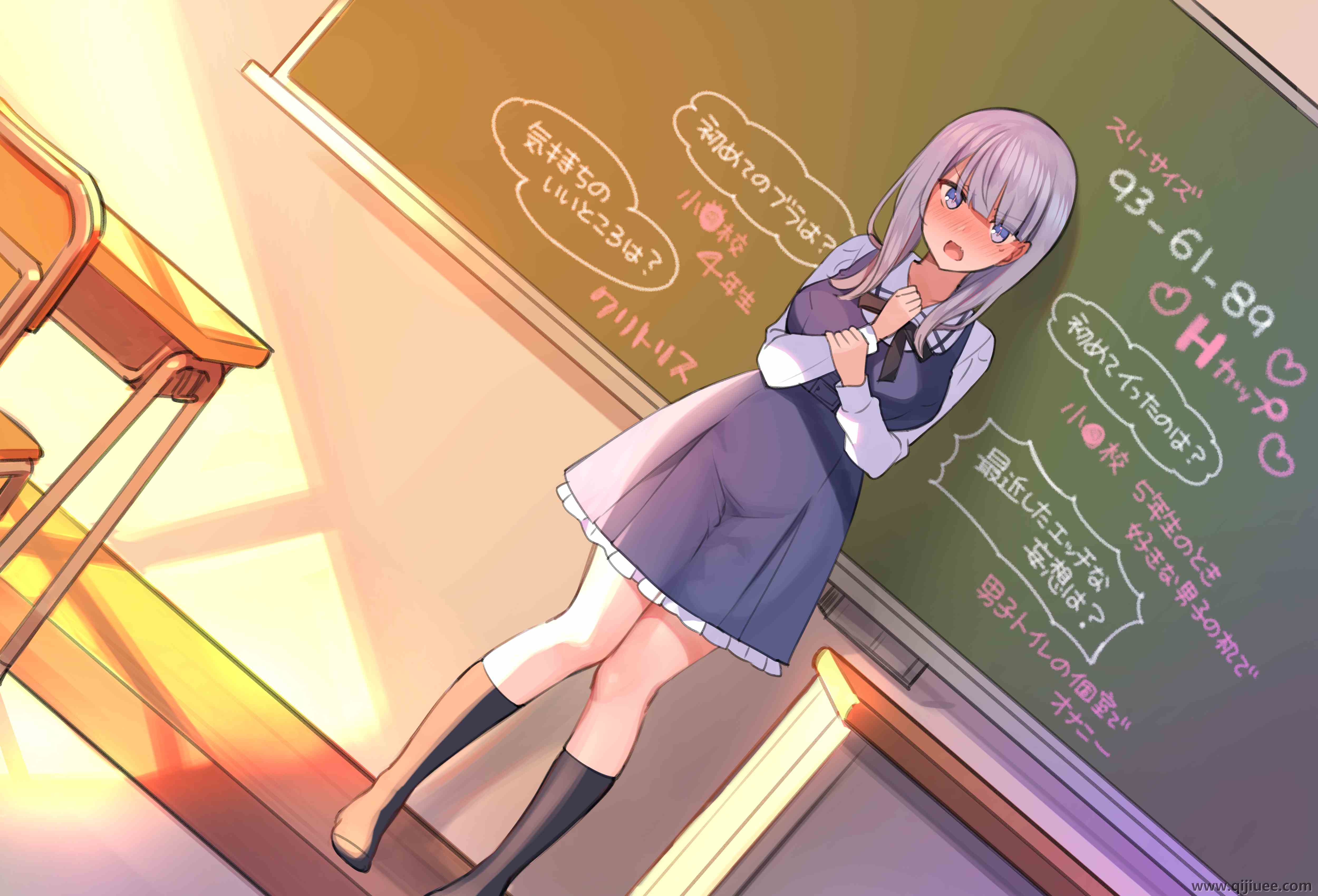 紫色头发 腿 动漫 女孩 连衣裙 黑板 教室 4K壁纸5000 x 3400/6.68 MB-柒染云阁