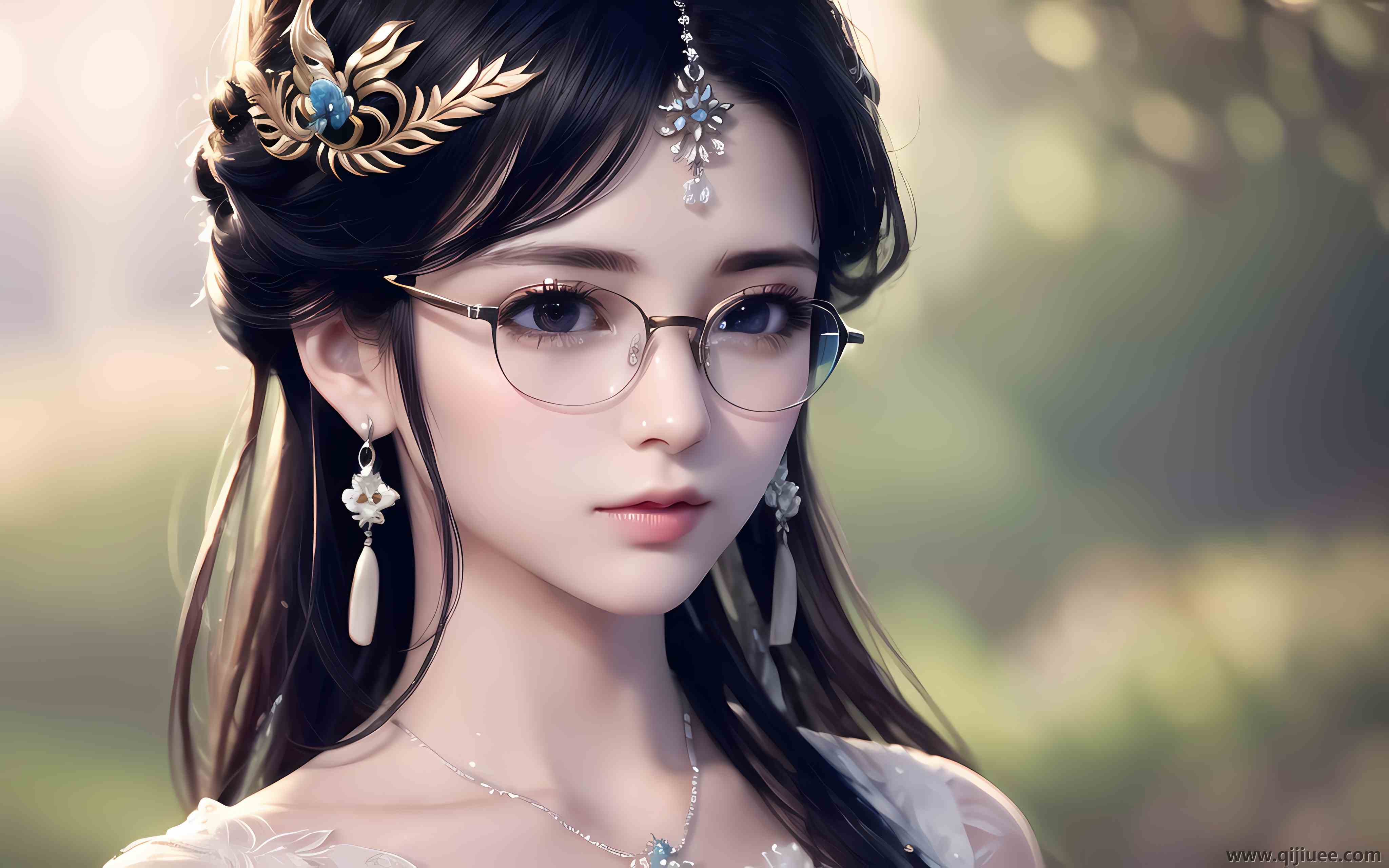 艾冬冬 女人 艺术 眼镜 珠宝 耳环 项链 4K壁纸4096 x 2560/2.89 MB-柒染云阁