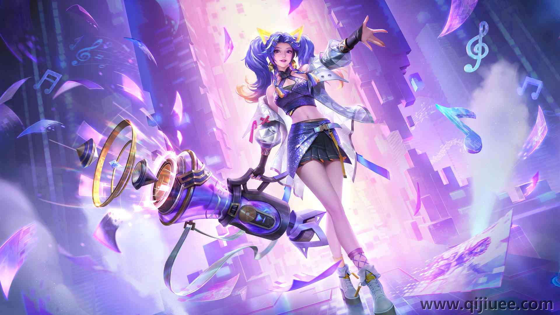 游戏CG角色 紫色头发 长发 带武器的女人 王者荣耀 电脑壁纸 4K壁纸7465 x 3800/19.9 MB-柒染云阁