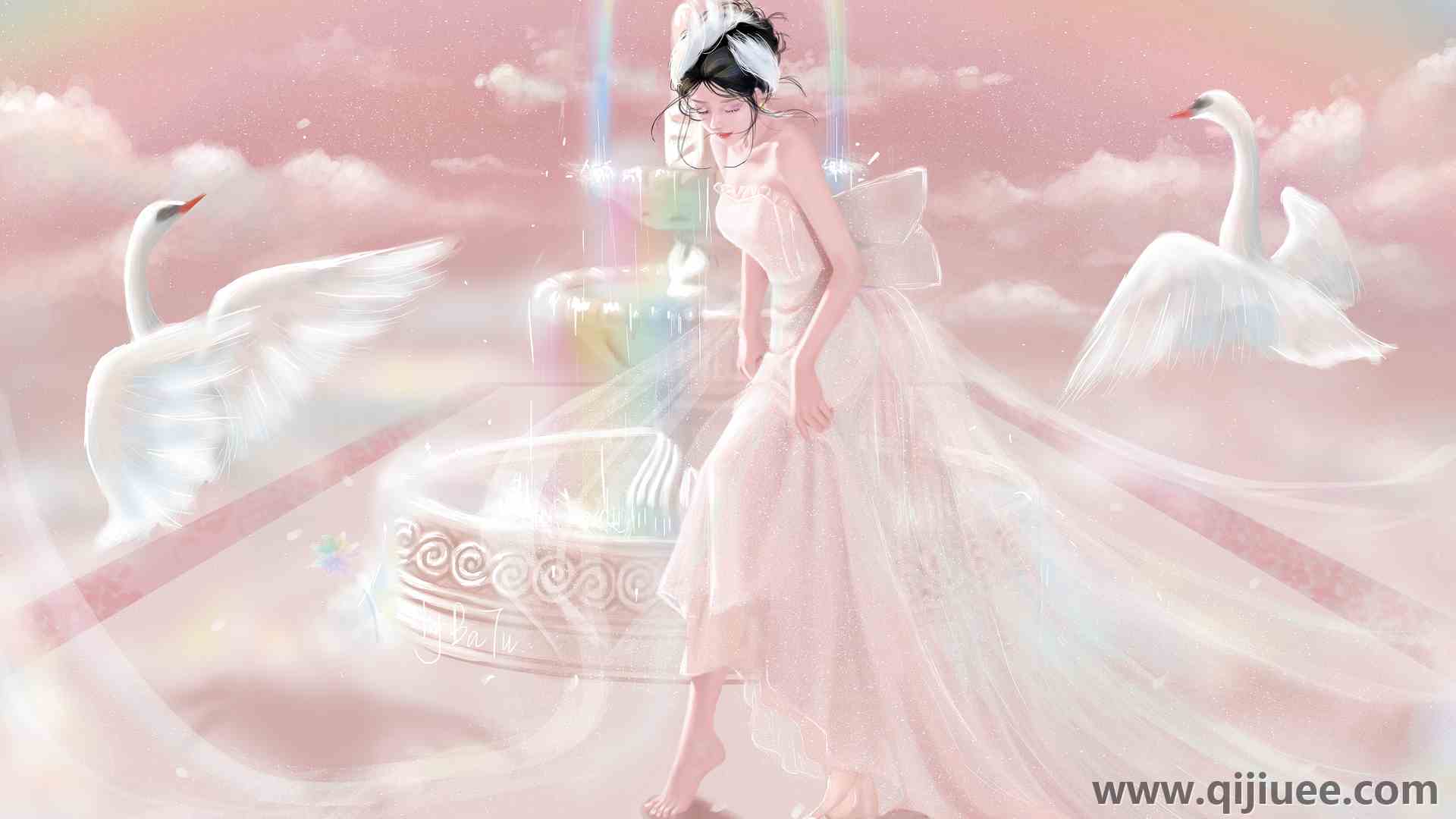 巴图 天鹅 喷泉修道院 薄雾 AI艺术 3616 x 2333/2.5 MB-柒染云阁