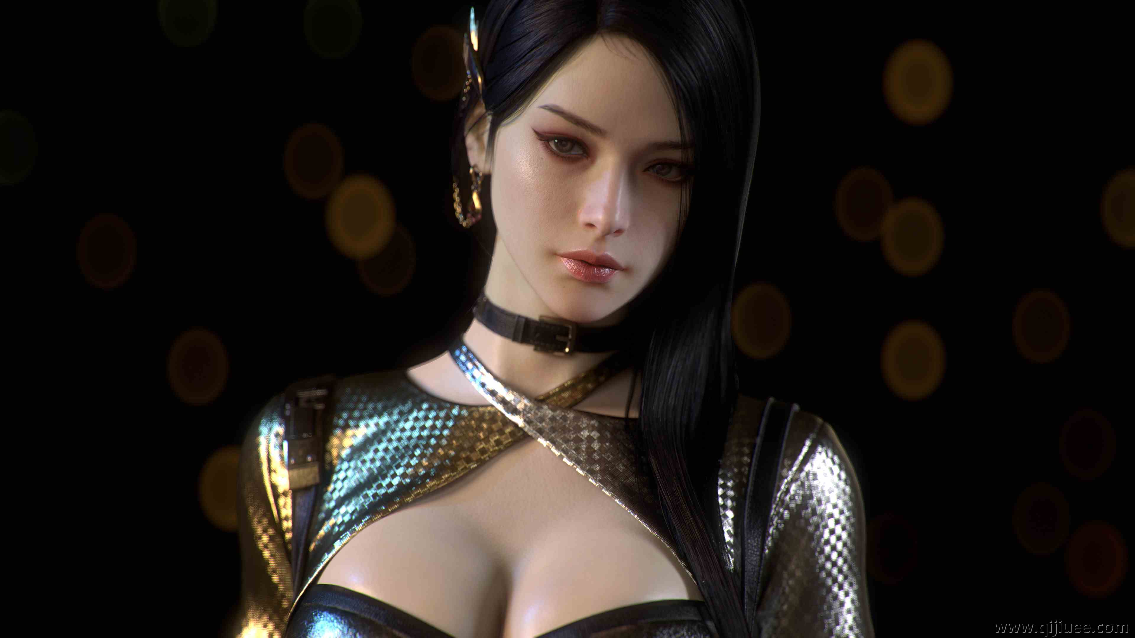 女性 黑发 长发 部 项链 耳环 眼线 简单背景 特写 黑发 4K壁纸3840 x 2160/0.86 MB-柒染云阁