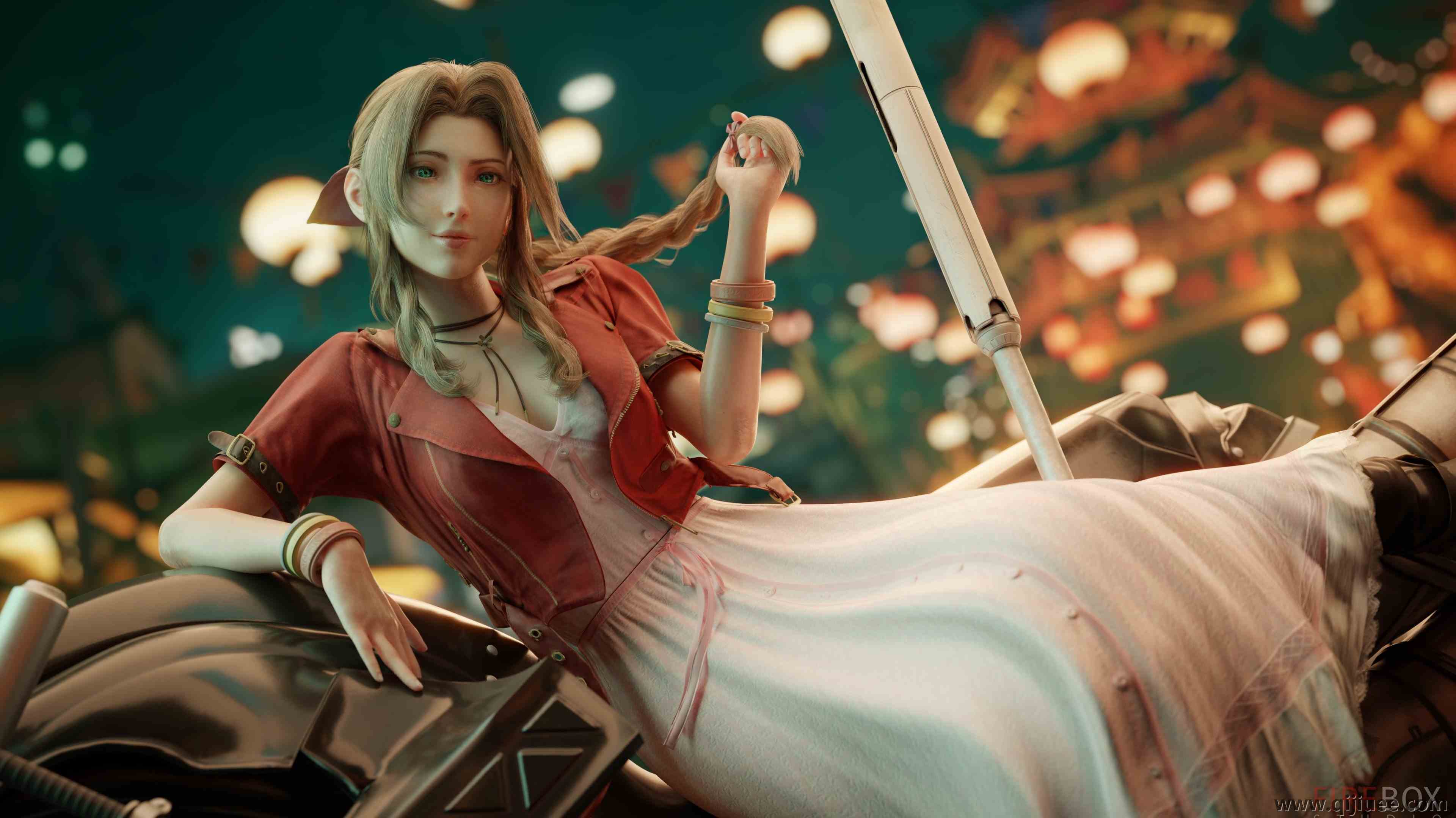骑摩托车的女人  最终幻想 摩托车 白色连衣裙 3840 x 2160/0.61 MB-柒染云阁
