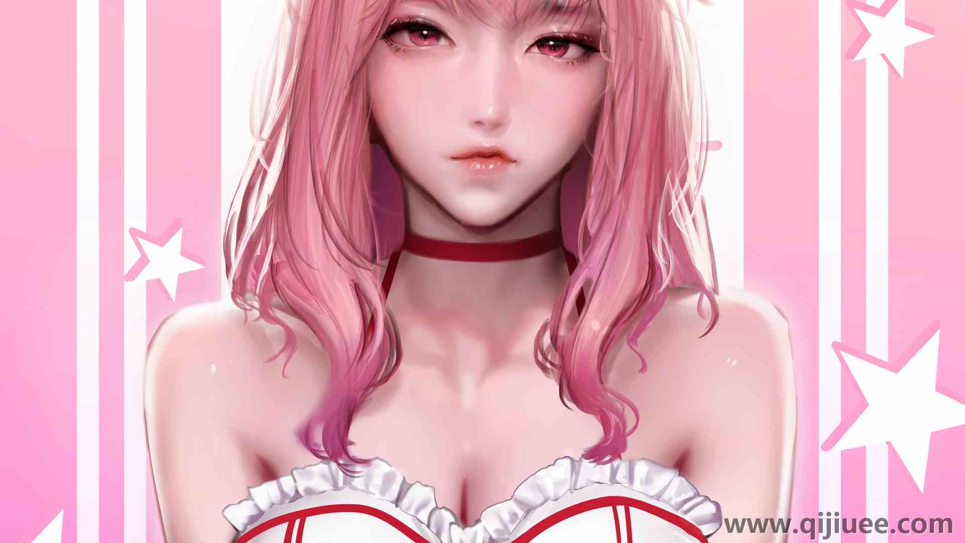 梦幻女孩 粉色头发 粉色眼睛 长发 绘画 AI艺术 3840 x 2160/1.11 MB-柒染云阁