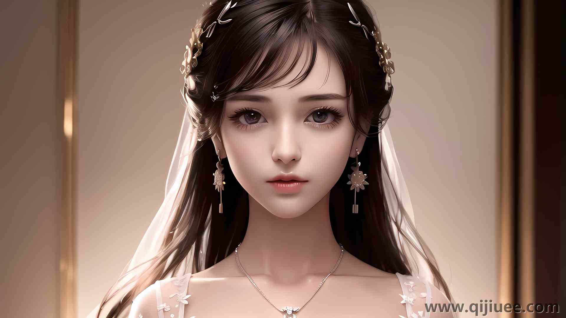 长发 艺术 连衣裙 项链 耳环 珠宝  电脑壁纸 4K壁纸4096 x 2560/2.5 MB-柒染云阁