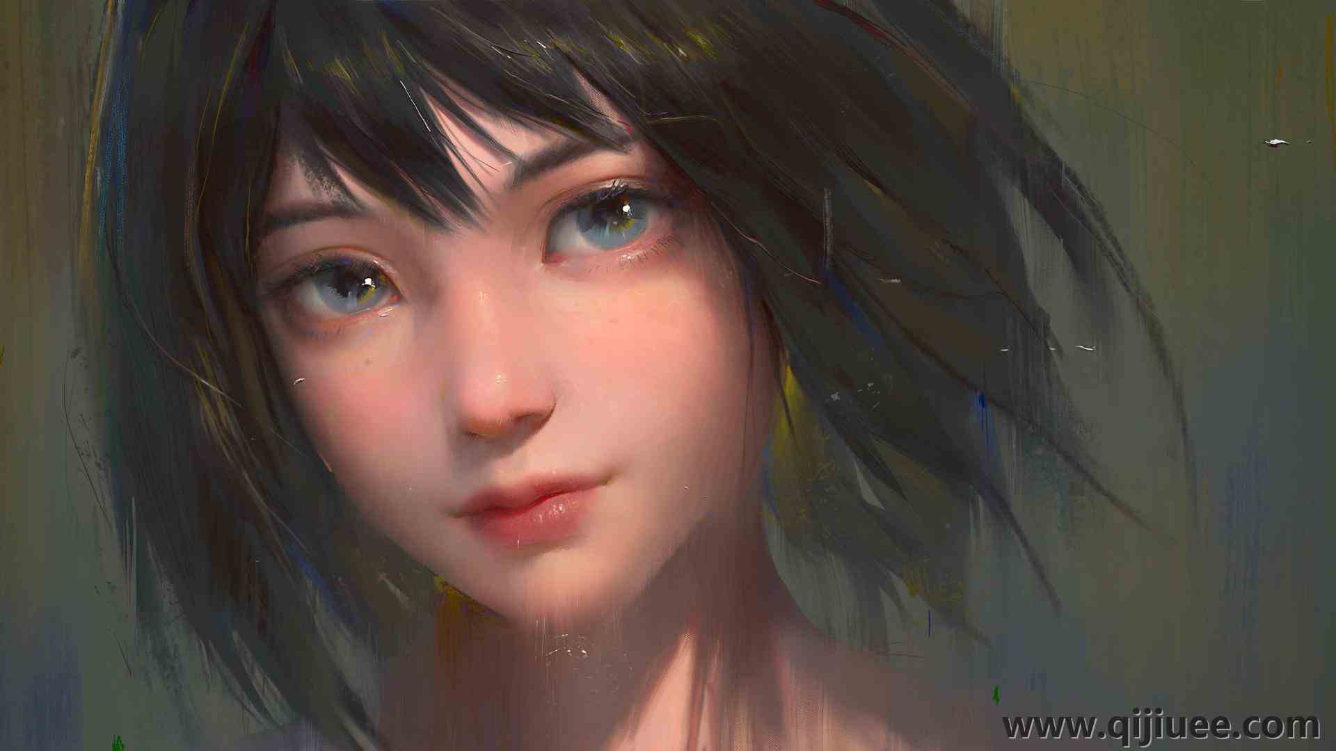 脸 齐肩的头发 女人 AI艺术 素描 黑发 特写 肖像 电脑壁纸 4K壁纸5000 x 2515/0.62 MB-柒染云阁