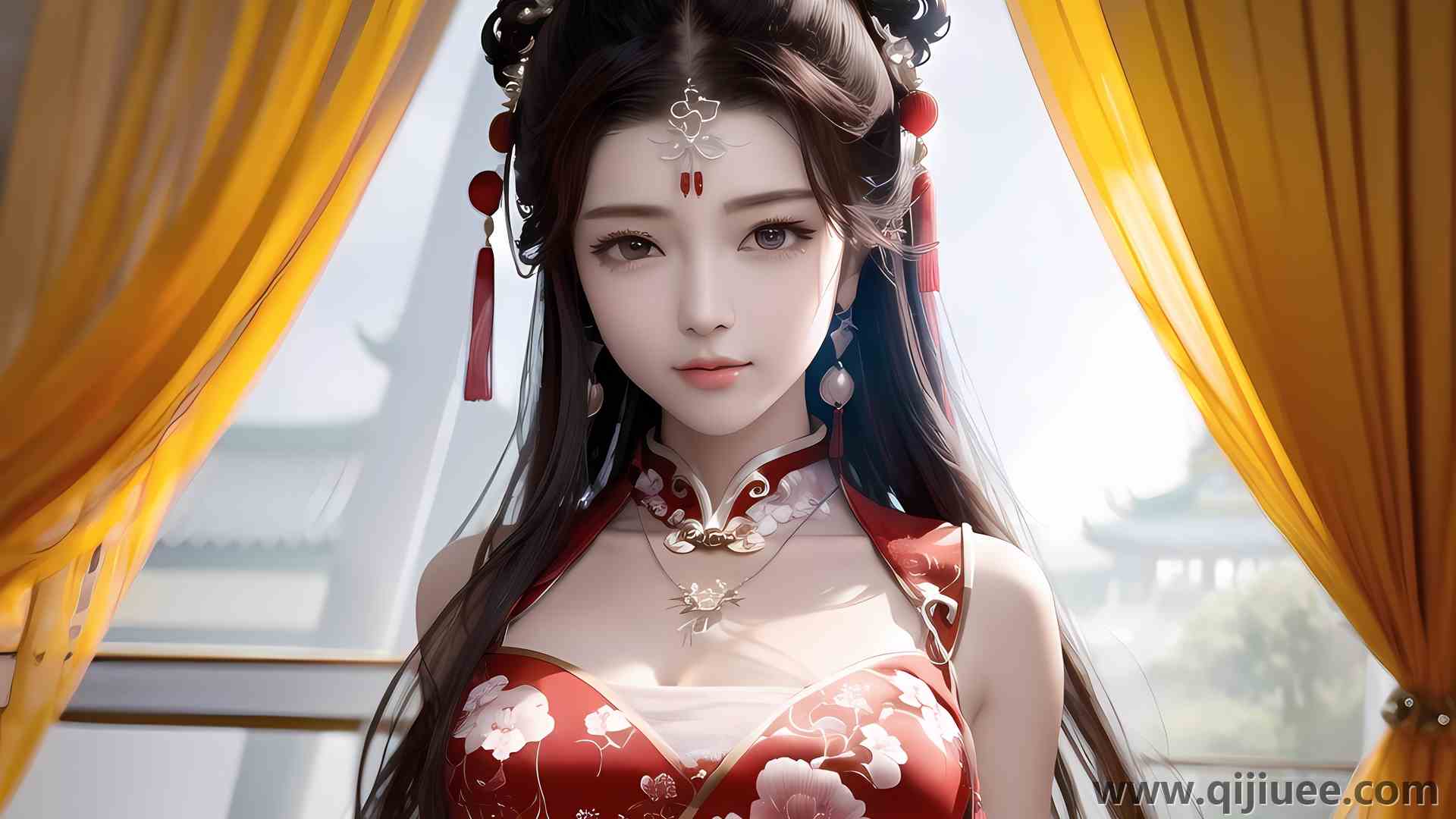 模特 女人 亚洲 艺术 耳环 吊带裙 项链 旗袍 电脑壁纸 4K壁纸4096 x 2560/3.37 MB-柒染云阁