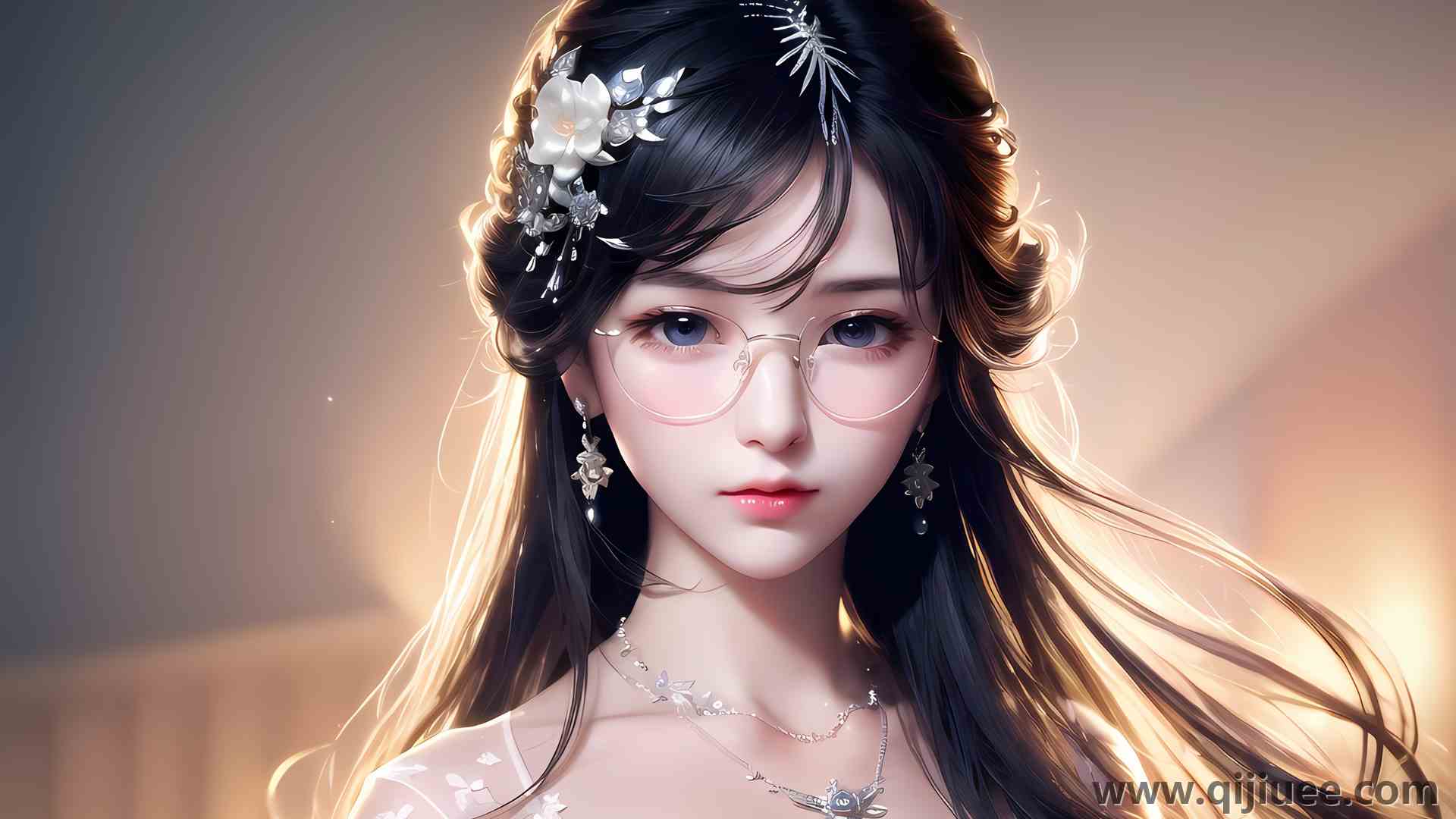 亚洲 女人 长发 艺术 眼镜 耳环 珠宝 项链  电脑壁纸 4K壁纸4096 x 2560/3.21 MB-柒染云阁