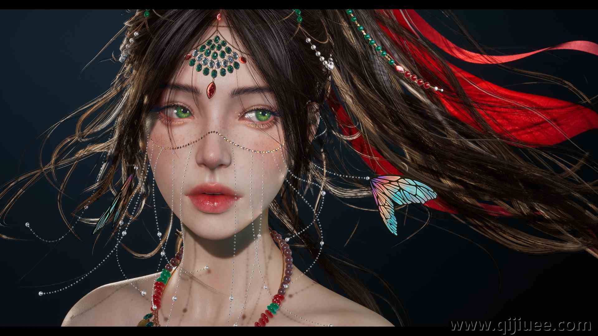 长发 侧视  AI艺术 插图 红色口红 电脑壁纸 4K壁纸3840 x 2160/1.67 MB-柒染云阁