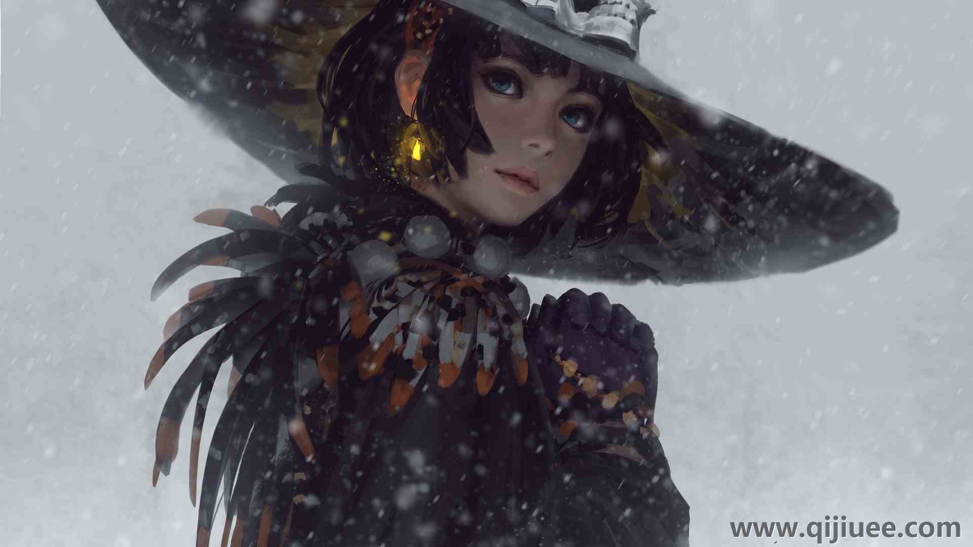 女人 巫婆 幻想艺术 绘画 下雪 电脑壁纸 4K壁纸4096 x 3248/0.79 MB-柒染云阁