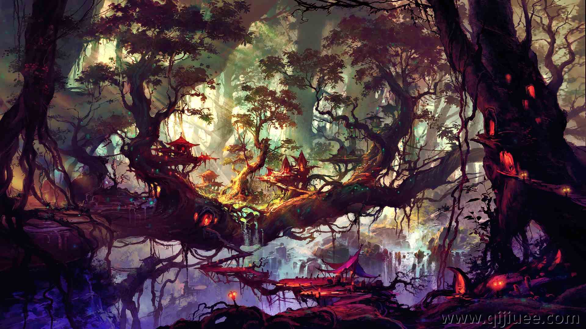 奇幻艺术 扇形艺术 树木 植物 风景 自然 AI艺术 概念艺术  电脑壁纸 4K壁纸3840 x 2160/9.93 MB-柒染云阁