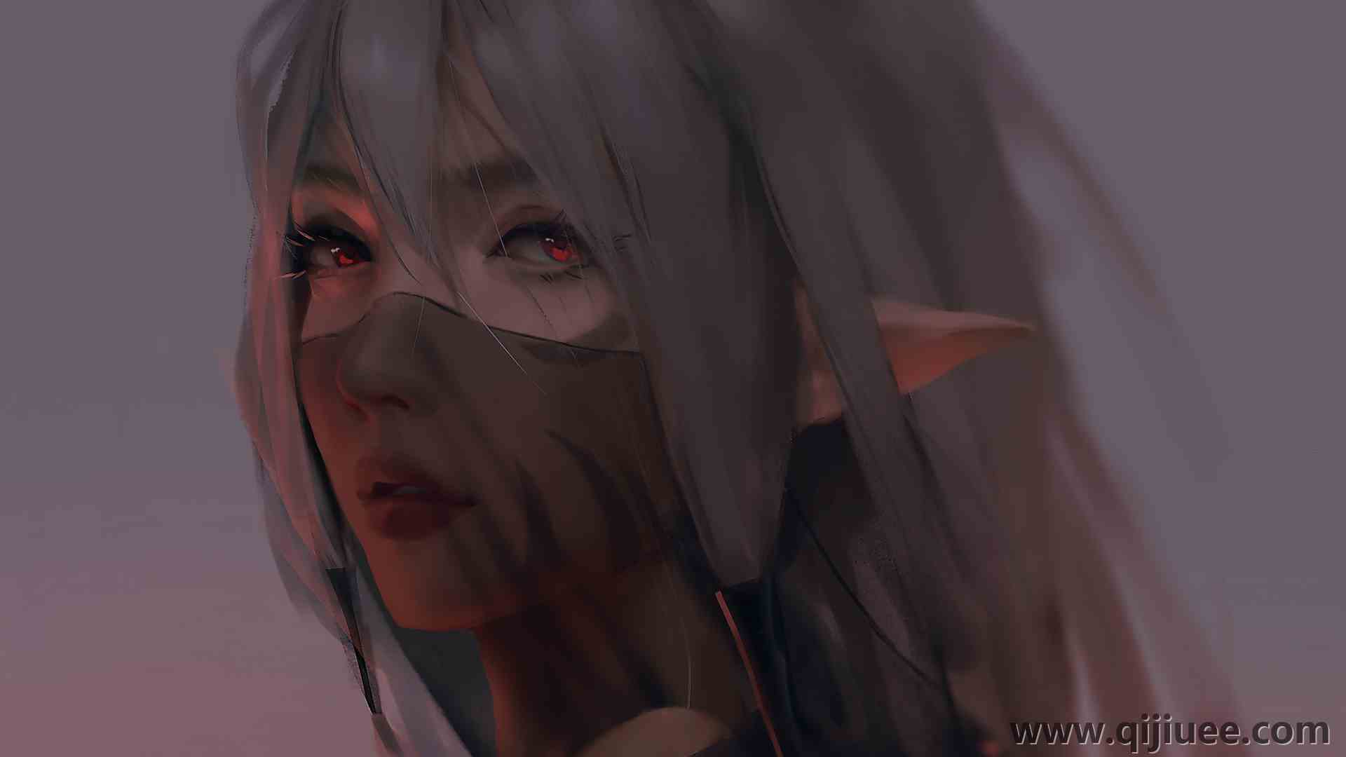 红眼睛 女人 面纱 兽耳 灰色头发  电脑壁纸 4K壁纸3840 x 2160/2.59 MB-柒染云阁