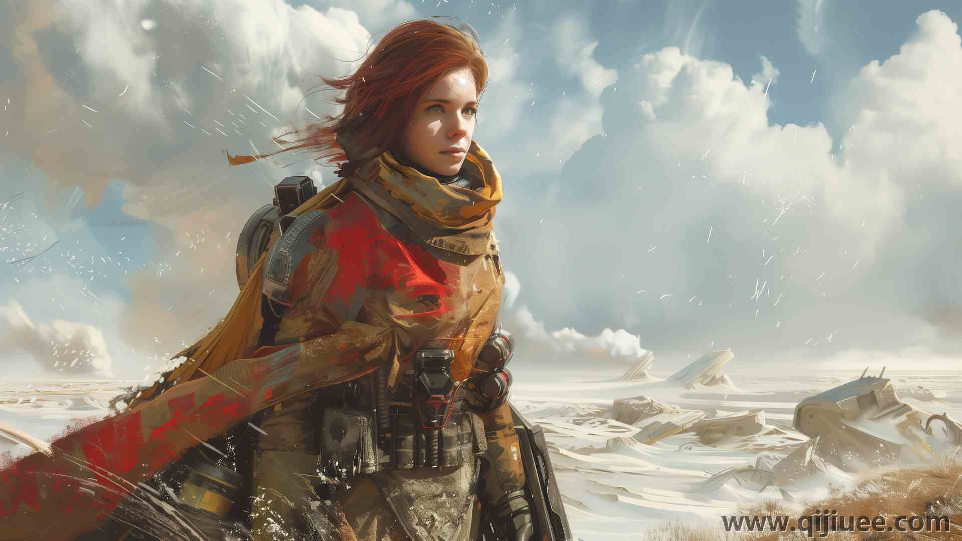 妇女 红发 人工智能艺术 后启示录 插图 云 电脑壁纸 4K壁纸5824 x 3264/10.33 MB-柒染云阁