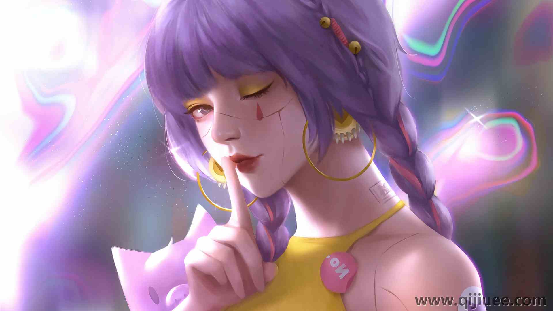 唇彩 紫色 头发 动漫女孩 动漫 彩色 女孩 Wink 电脑壁纸 4K壁纸3840 x 2992/2.69 MB-柒染云阁
