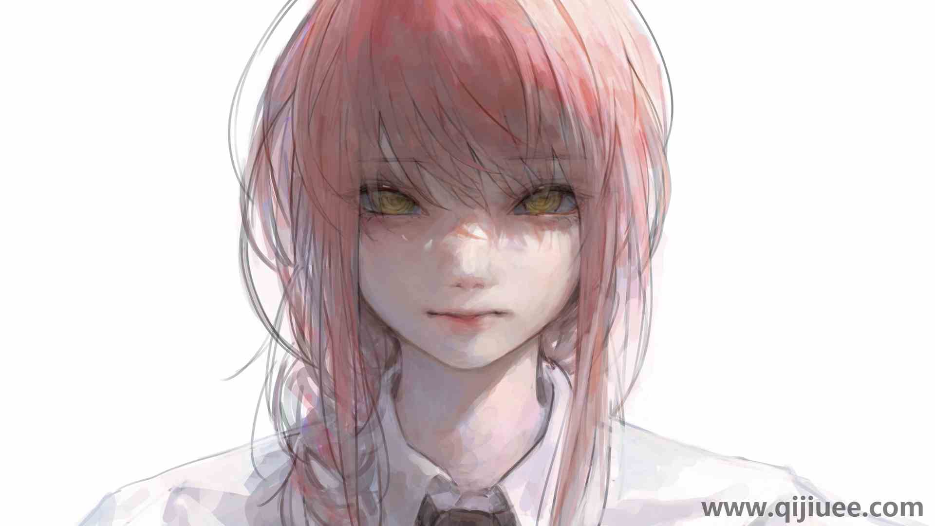 脸蛋 红发 电锯人 动漫 动漫女孩 黄眼睛 简单背景 白色  电脑壁纸 4K壁纸4000 x 3316/7.16 MB-柒染云阁