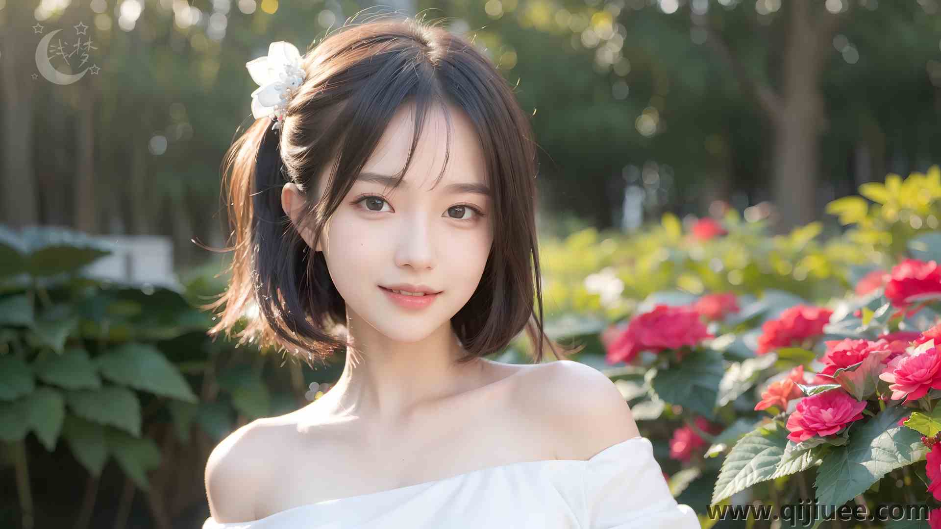 AI艺术 女孩 短发 可爱 花 风景 电脑壁纸 4K壁纸3840 x 2160/9.34 MB-柒染云阁