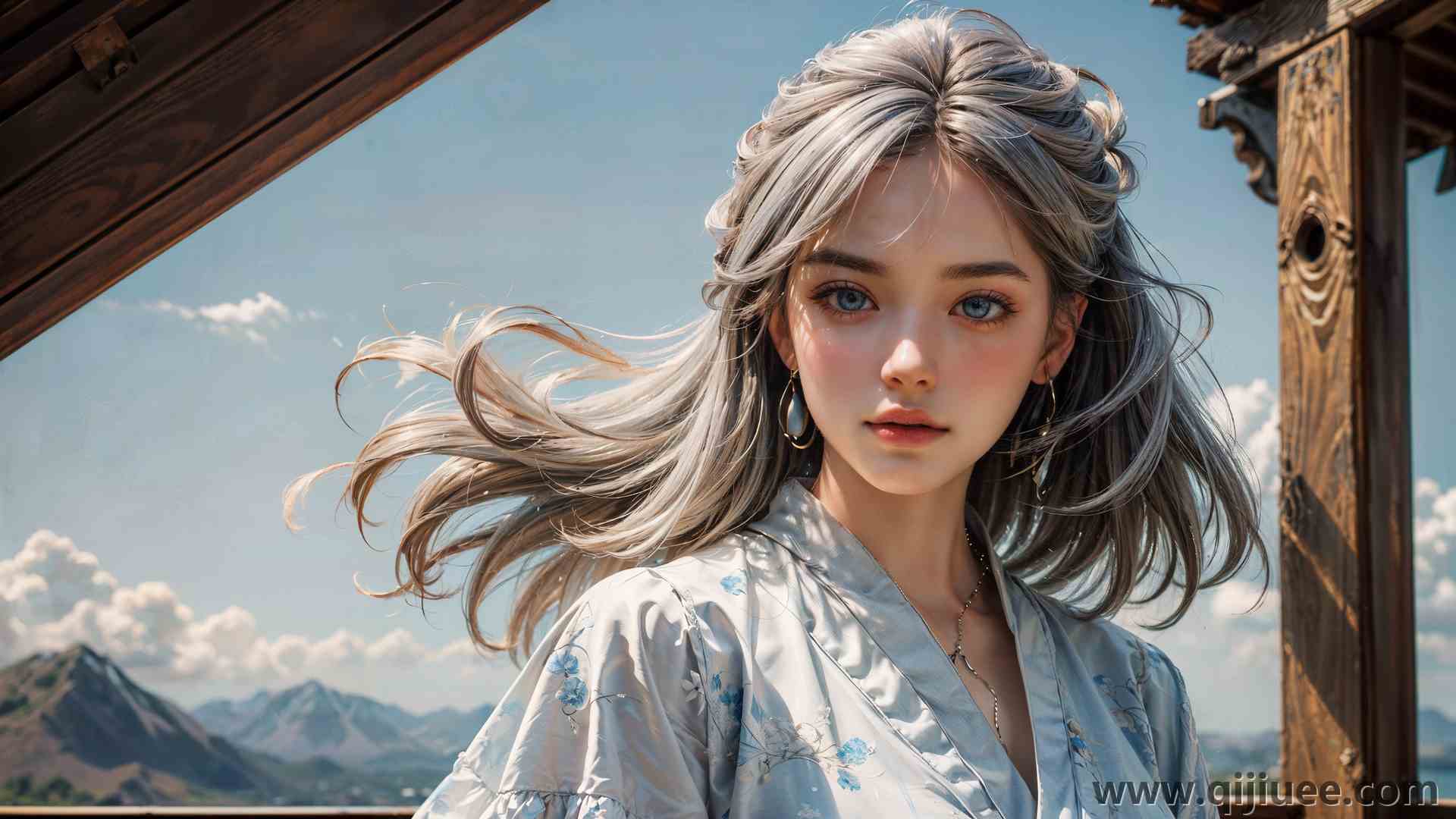 女人 头发 长发 艺术 耳环 天空 云 山  电脑壁纸 4K壁纸3840 x 2176/7.6 MB-柒染云阁