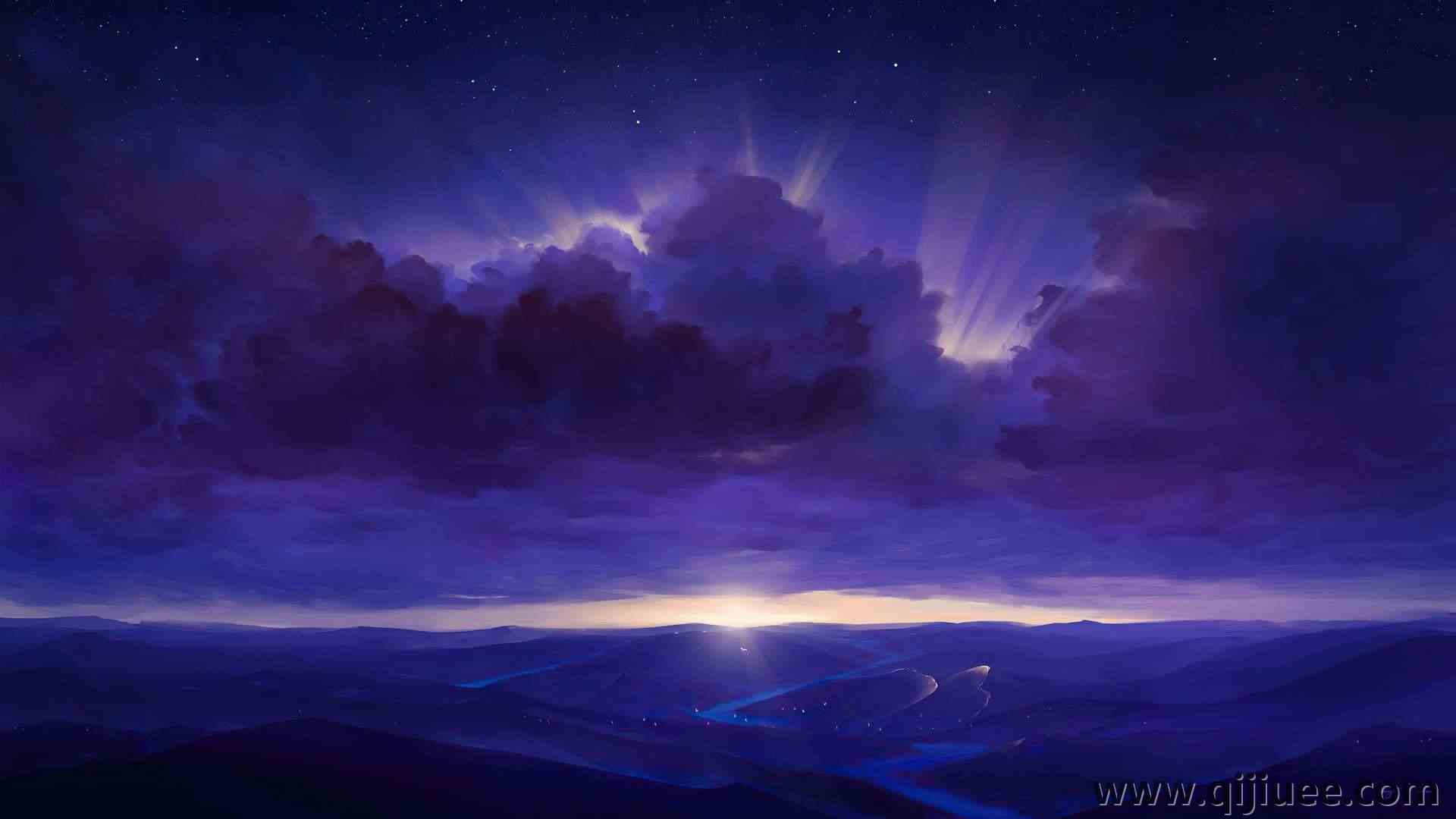 AI艺术 云 星星 夜 山  电脑壁纸 4K壁纸3840 x 2160/0.3 MB-柒染云阁