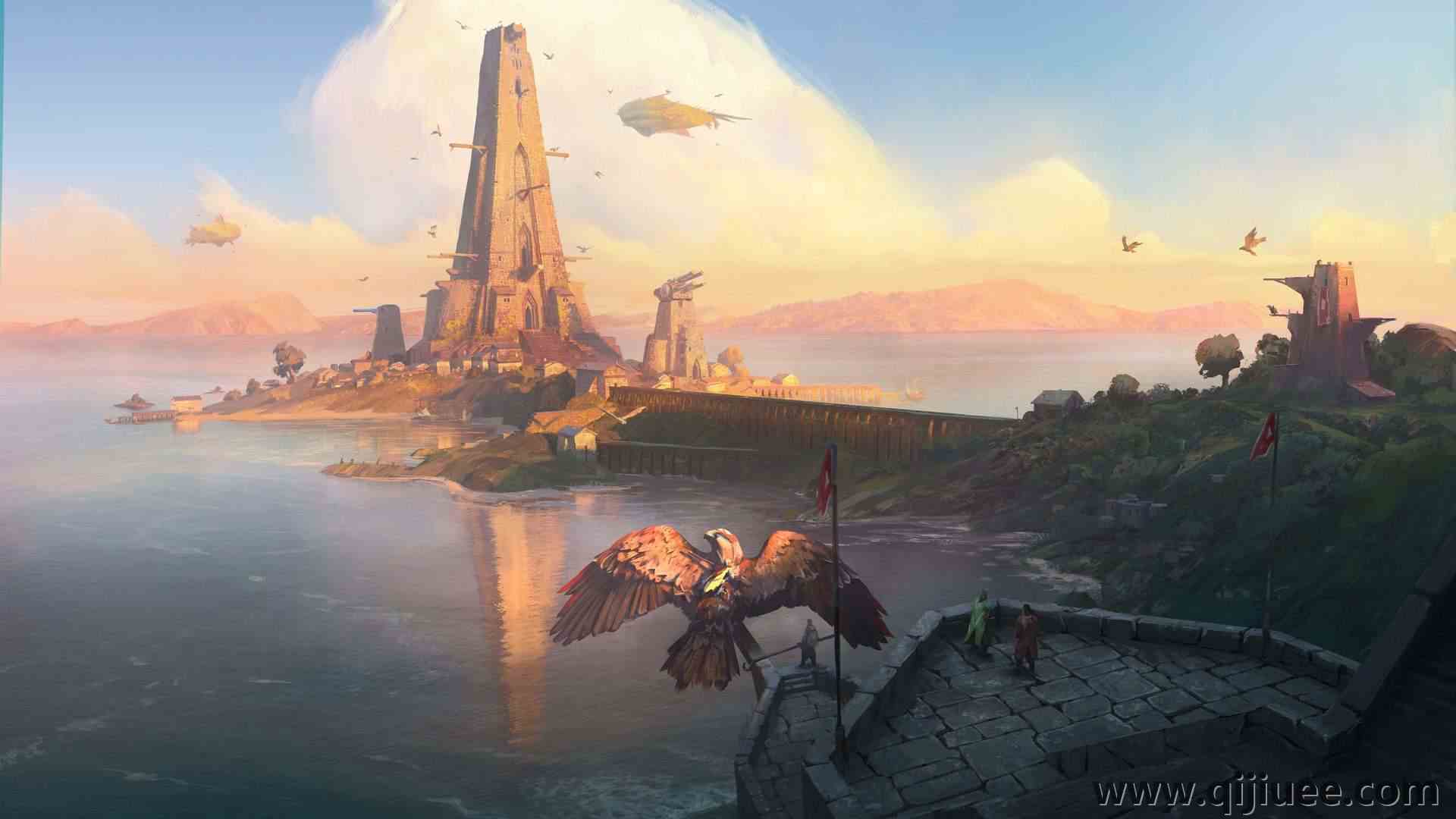 奇幻艺术 AI艺术 塔楼 风景 鸟类 游戏 概念设计 电脑壁纸 4K壁纸3840 x 2160/0.76 MB-柒染云阁