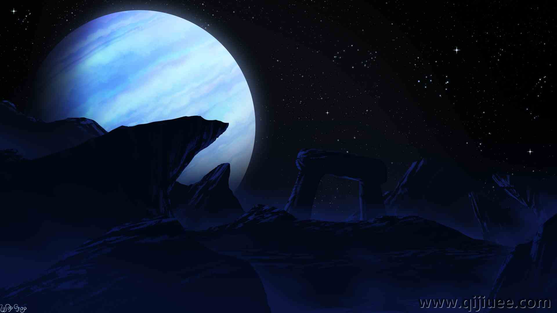 AI艺术 插图 风景 自然 黑暗 夜晚 行星 星星 岩层 环境 天空  电脑壁纸 4K壁纸3840 x 2160/2.92 MB-柒染云阁