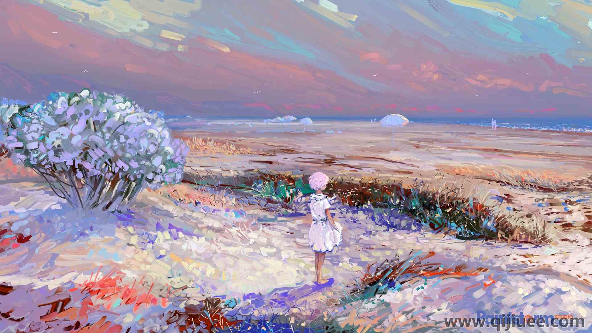 AI艺术 绘画 海滩 天空 自然 孤独 植物  电脑壁纸 4K壁纸5120 x 2880/9.96 MB-柒染云阁