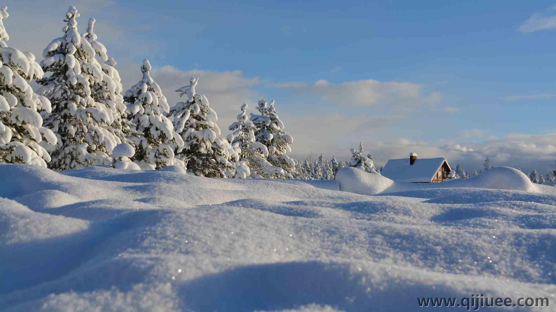 雪 白雪 松树 木屋 冬天 白色 寒冷 风景 电脑壁纸 4K壁纸3840 x 2160/3.7 MB-柒染云阁