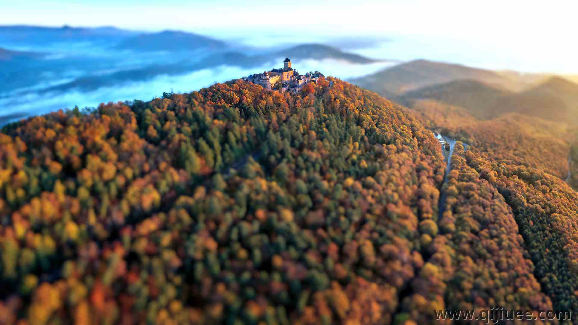 森林 秋天 自然 城堡 风景 散景 景深 阳光  电脑壁纸 4K壁纸3840 x 2160/9.94 MB-柒染云阁