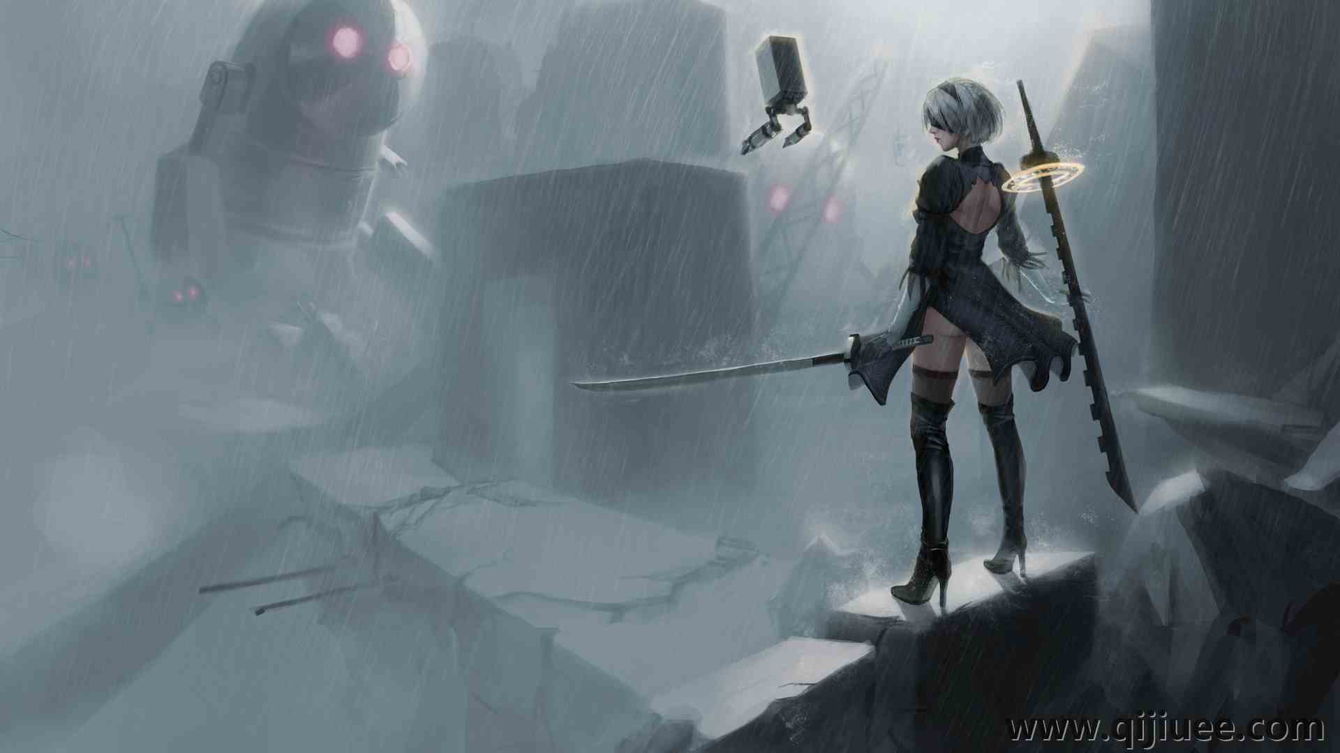 机械纪元 扇面艺术 武士刀  动漫女孩  电脑壁纸 4K壁纸4724 x 2953/3.65 MB-柒染云阁