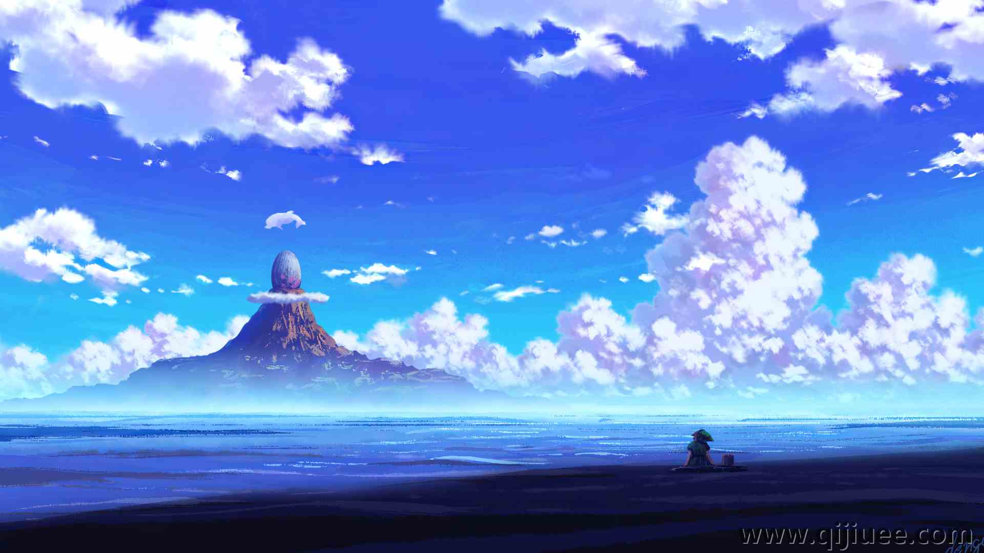 动漫女孩 山 云 天空  4K壁纸3840 x 2400/3.17 MB-柒染云阁