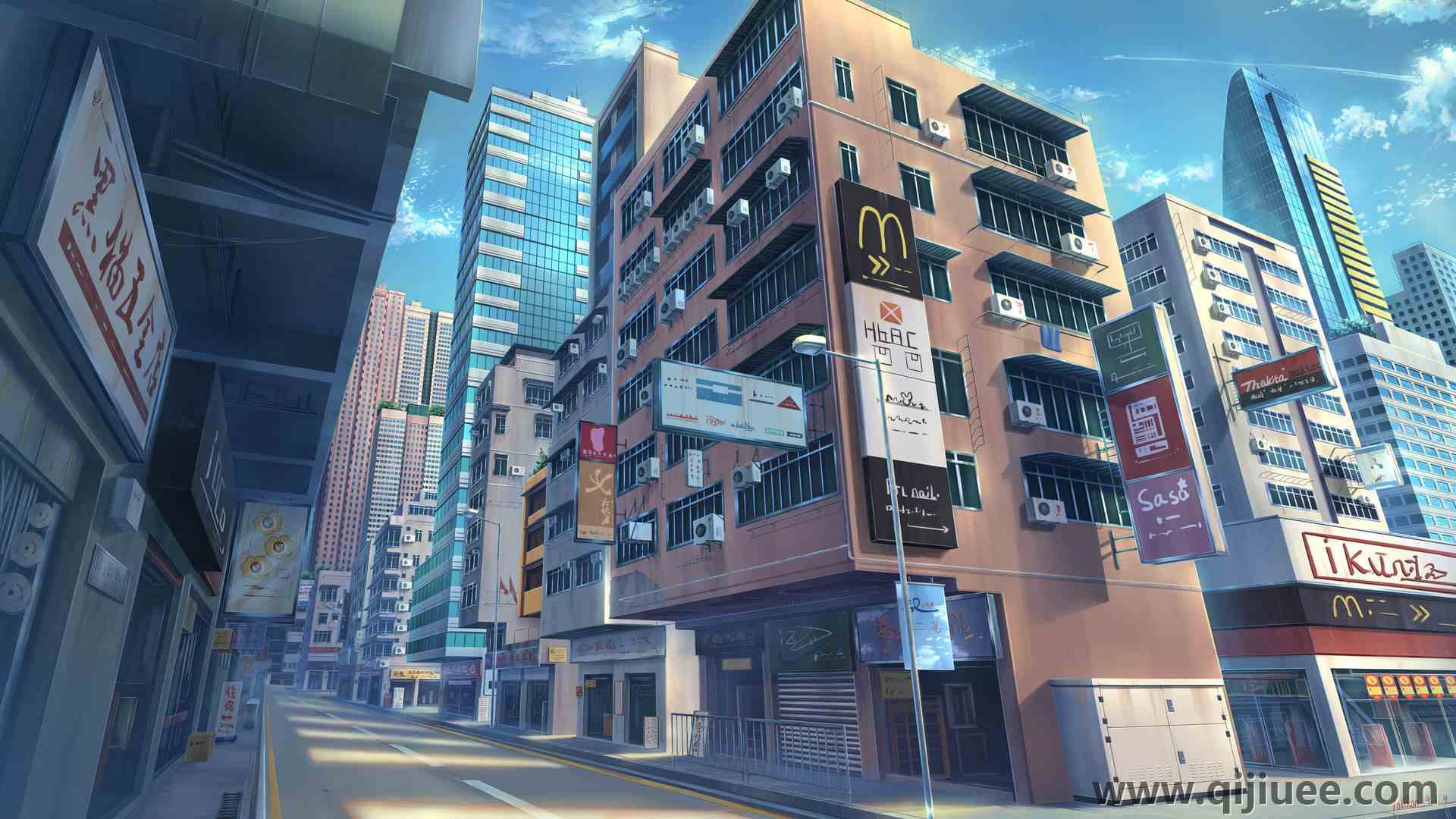 动漫 城市景观 亚洲 街道 蓝色  4K壁纸3840 x 2160/1.09 MB-柒染云阁