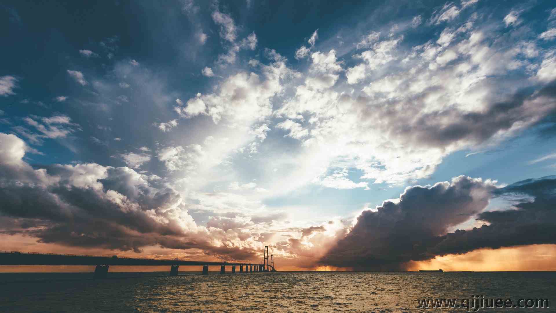 云 海 桥 水 天空 阳光  4K壁纸5120 x 2880/2.31 MB-柒染云阁
