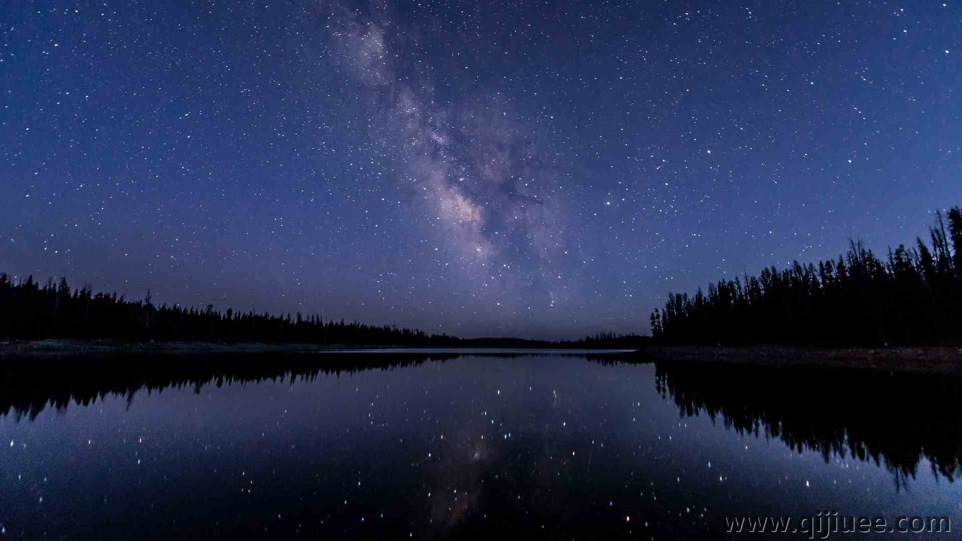 水 倒影 星夜 星星 森林  4K壁纸6016 x 4016/4.9 MB-柒染云阁