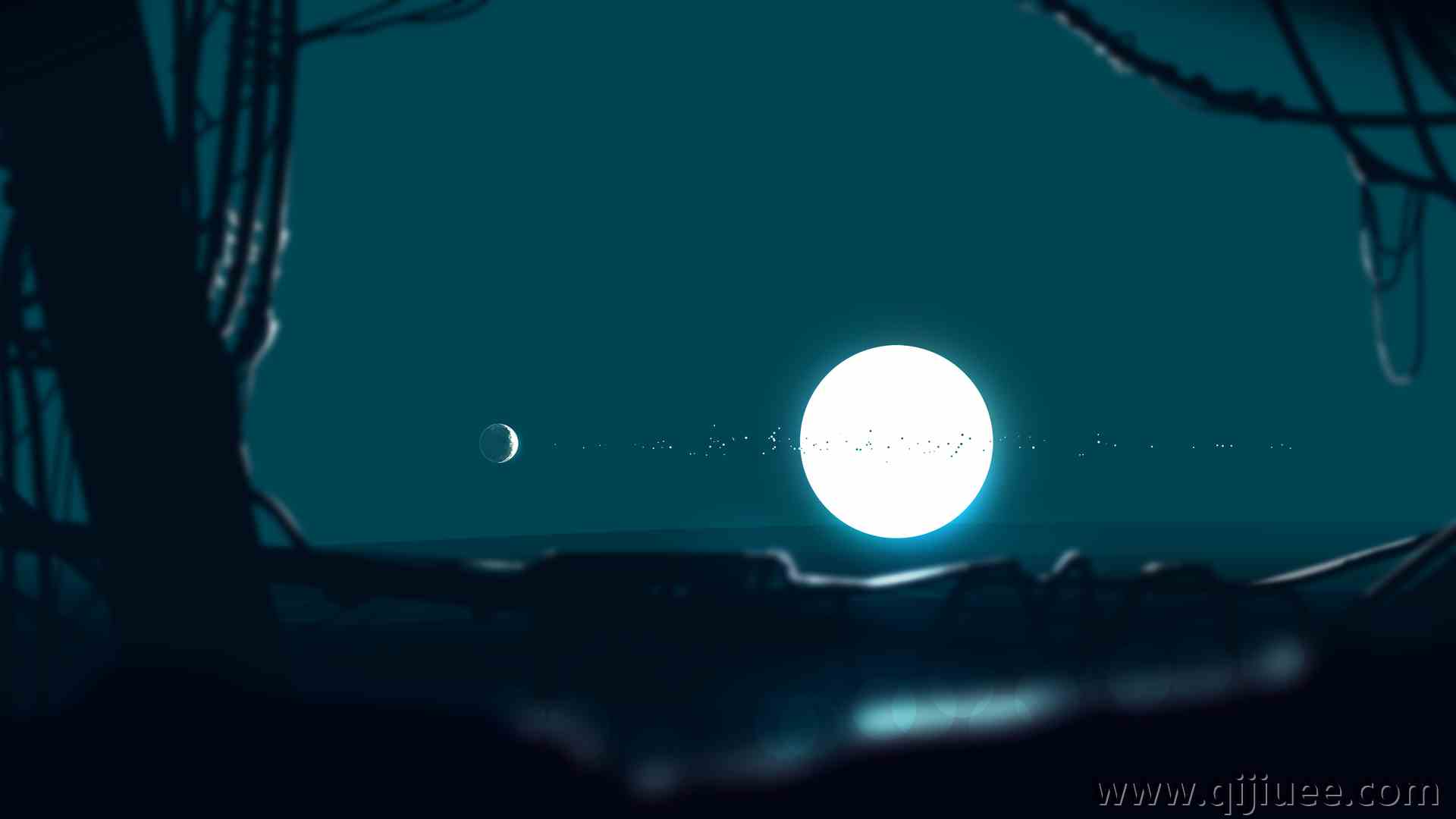优雅 AI艺术 数字绘画 月亮 夜晚 森林  4K壁纸5640 x 2400/1.18 MB-柒染云阁