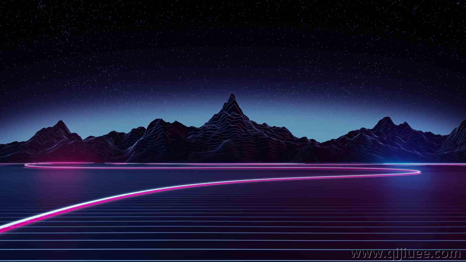 AI艺术 插图 赛博朋克 山 抽象 线条 星星 4K壁纸3840 x 2160/2.87 MB-柒染云阁