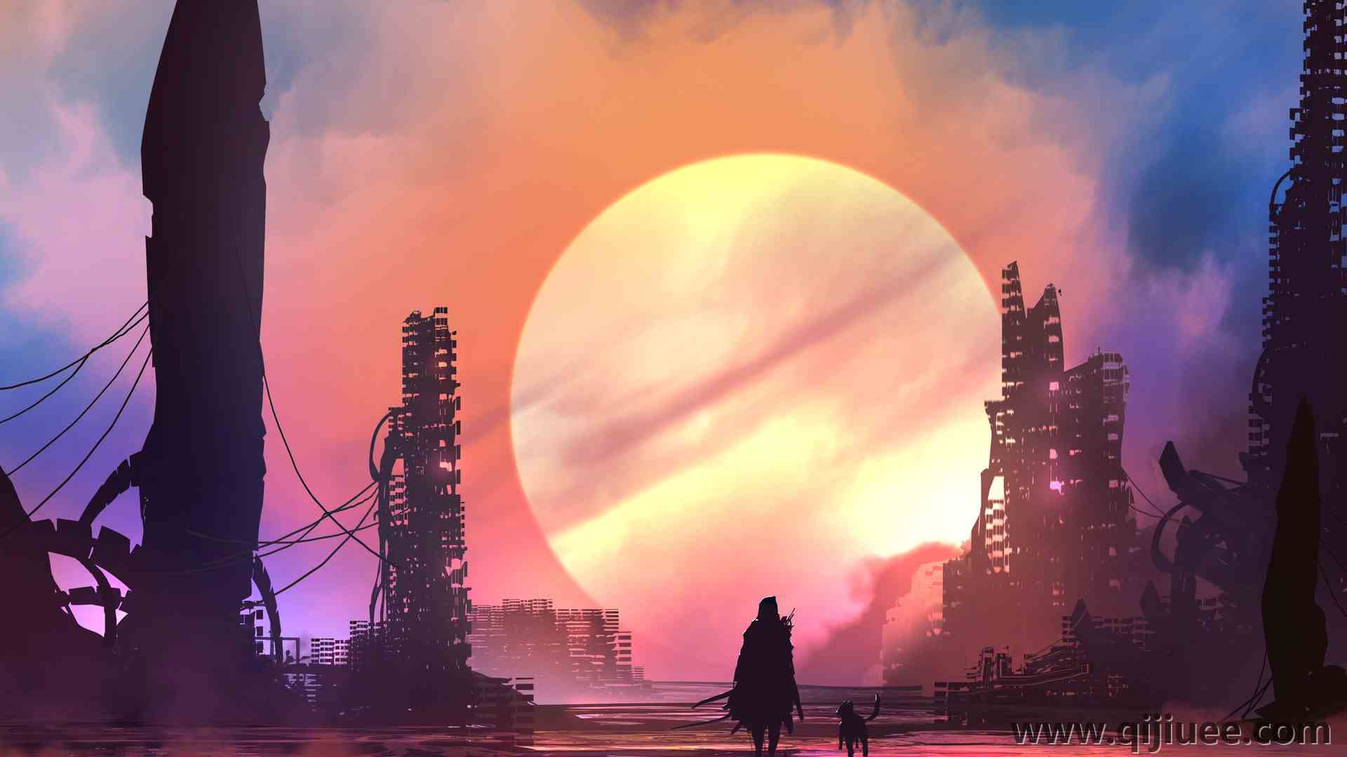 插图 日落 城市景观 奇幻艺术  4K壁纸6600 x 3600/1.49 MB-柒染云阁