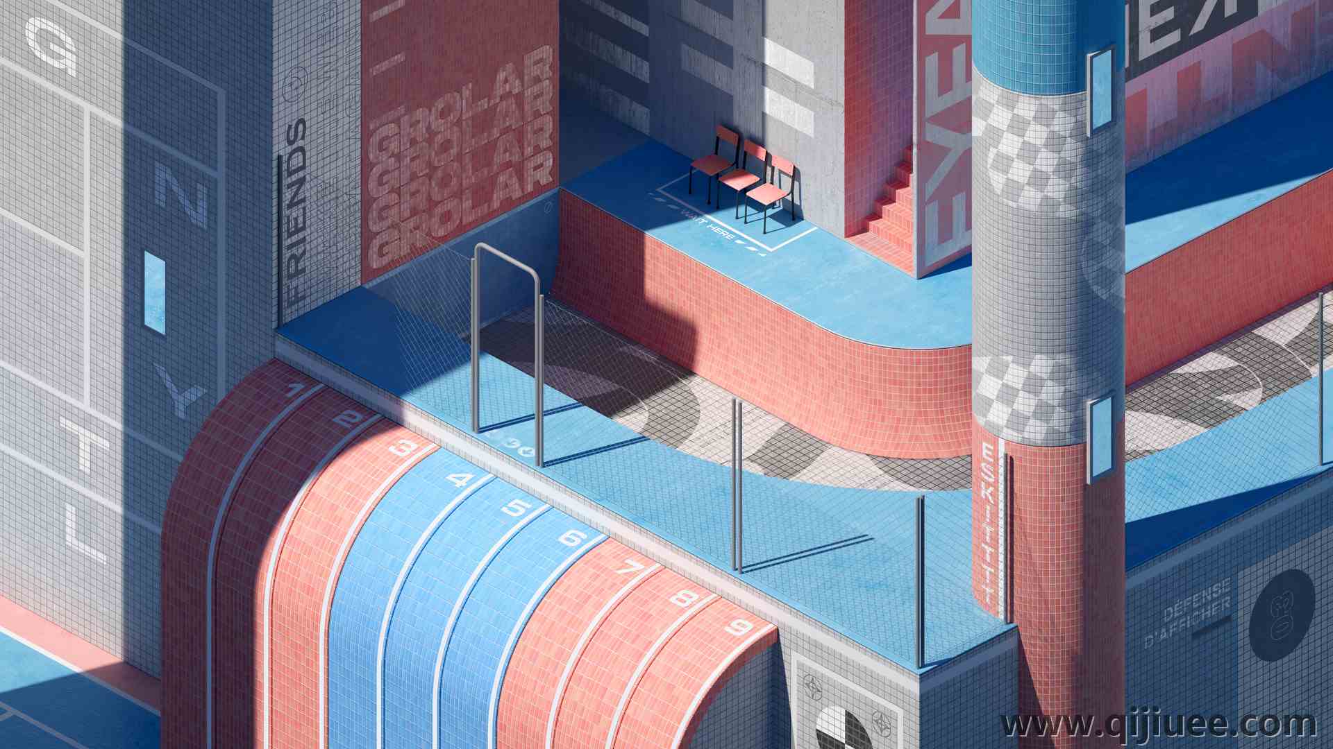 AI艺术 环境 游乐场 户外 插图 建筑 游泳池  4K壁纸3840 x 2160/12.39 MB-柒染云阁