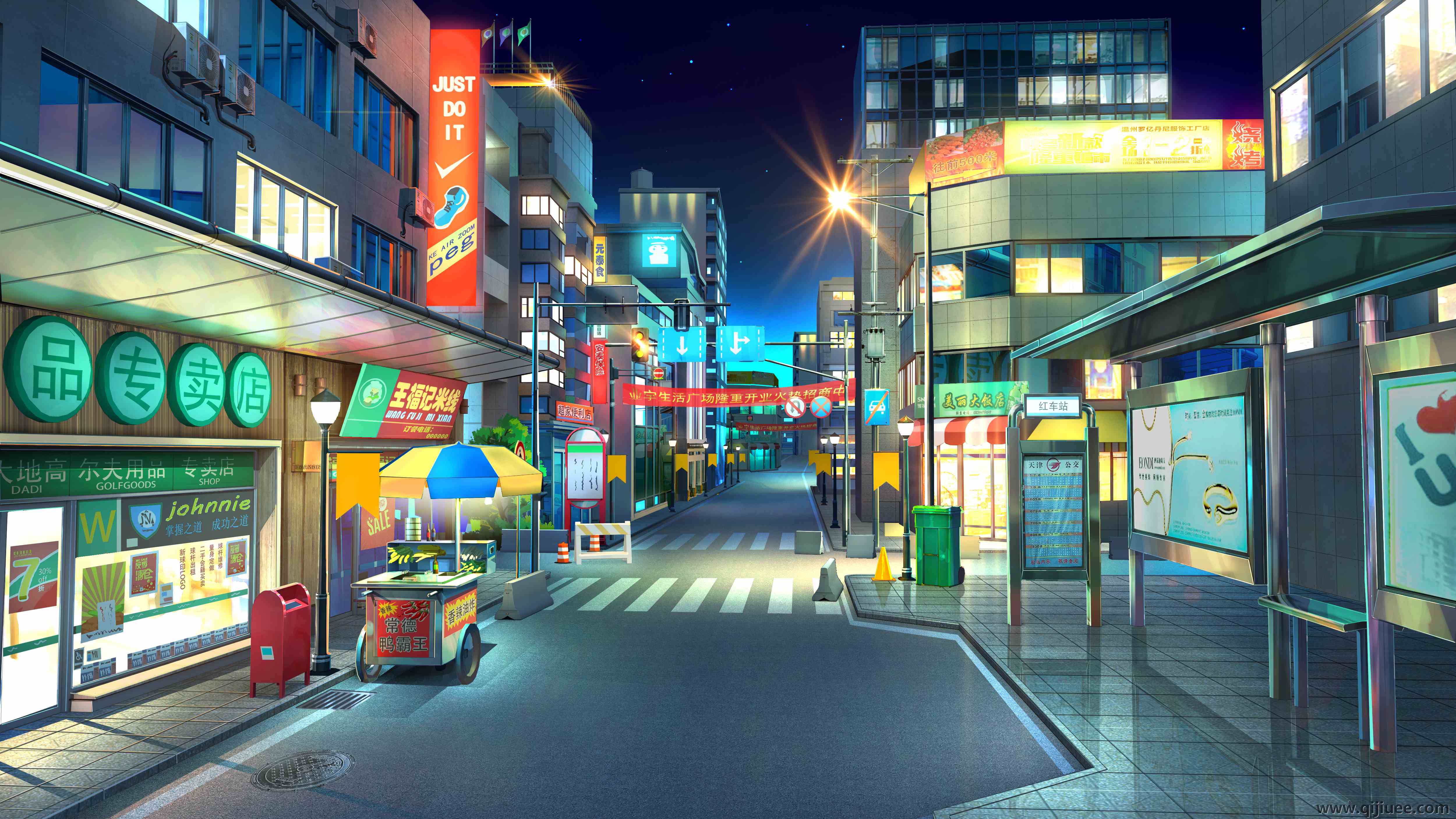AI艺术 街道 道路 建筑 商店 夜晚 4K壁纸5000 x 2813/11.99 MB-柒染云阁