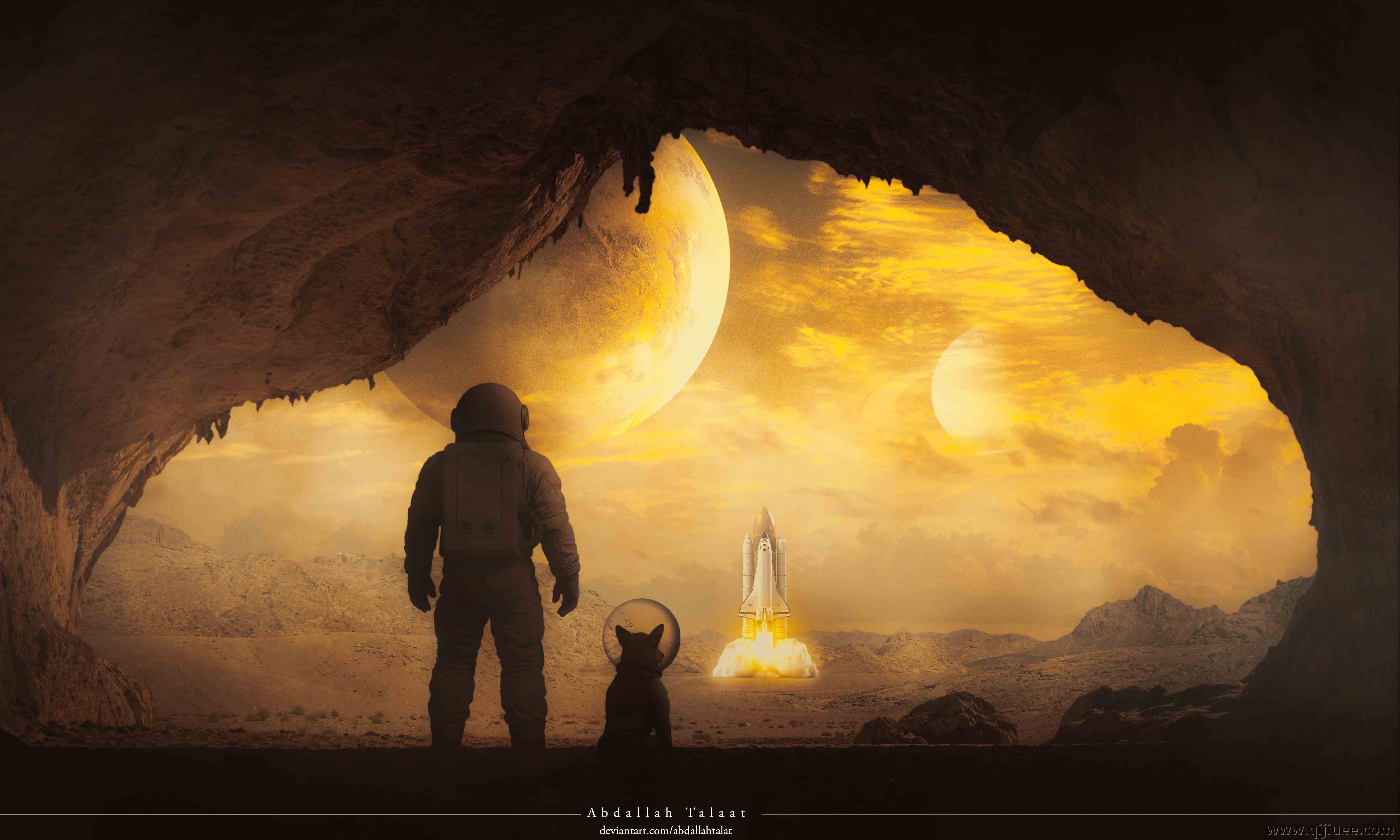 宇航员 太空 火箭 发射 狗耳朵 洞穴 外星 日落 电影 科幻 小说 游戏 风景 幻想岛 4K壁纸5000 x 3000/7.82 MB-柒染云阁