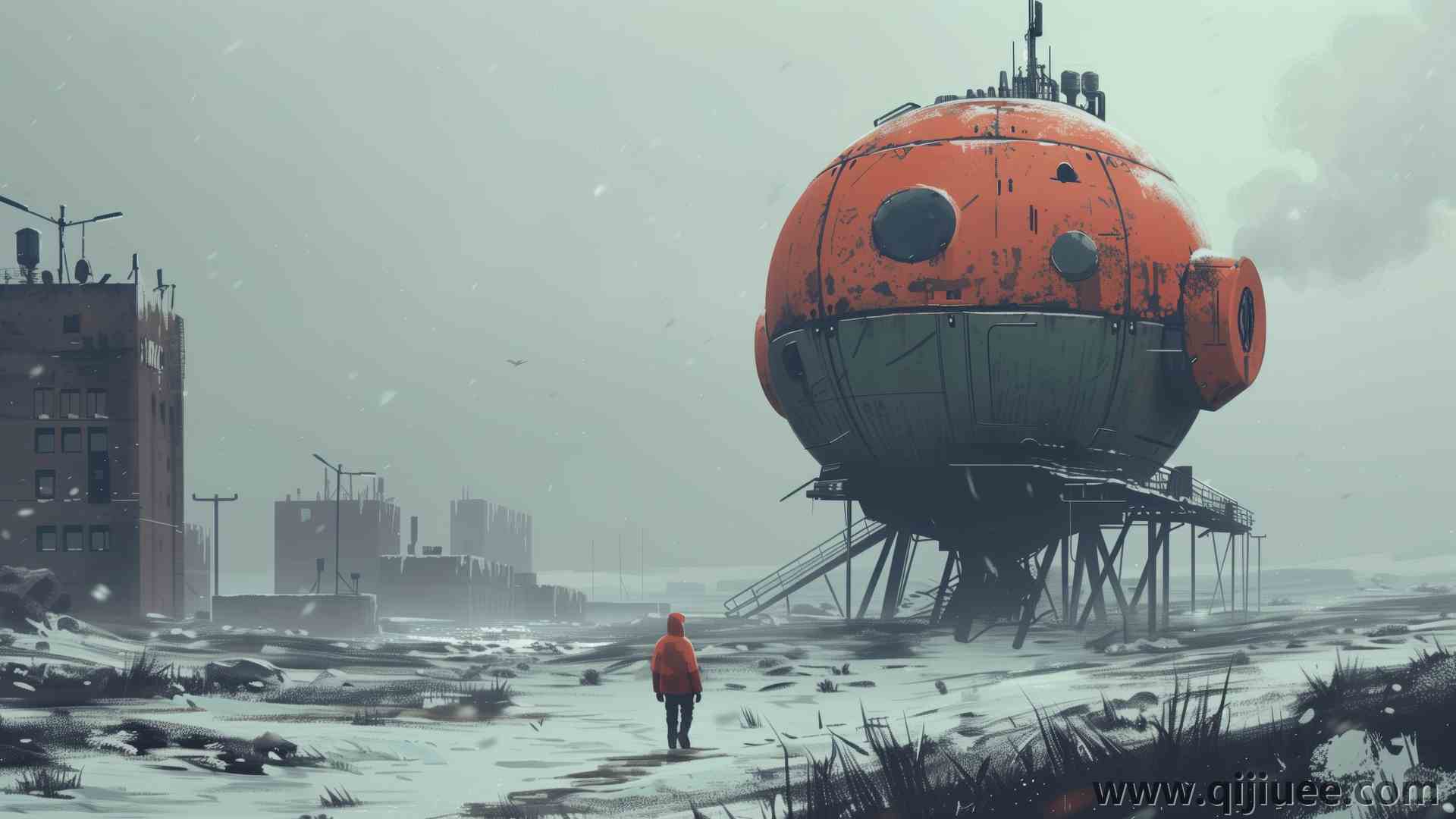 AI艺术 插图 塔 雪 冬天 橙色 雾 电脑壁纸 4K壁纸5824 x 3264/9.39 MB-柒染云阁