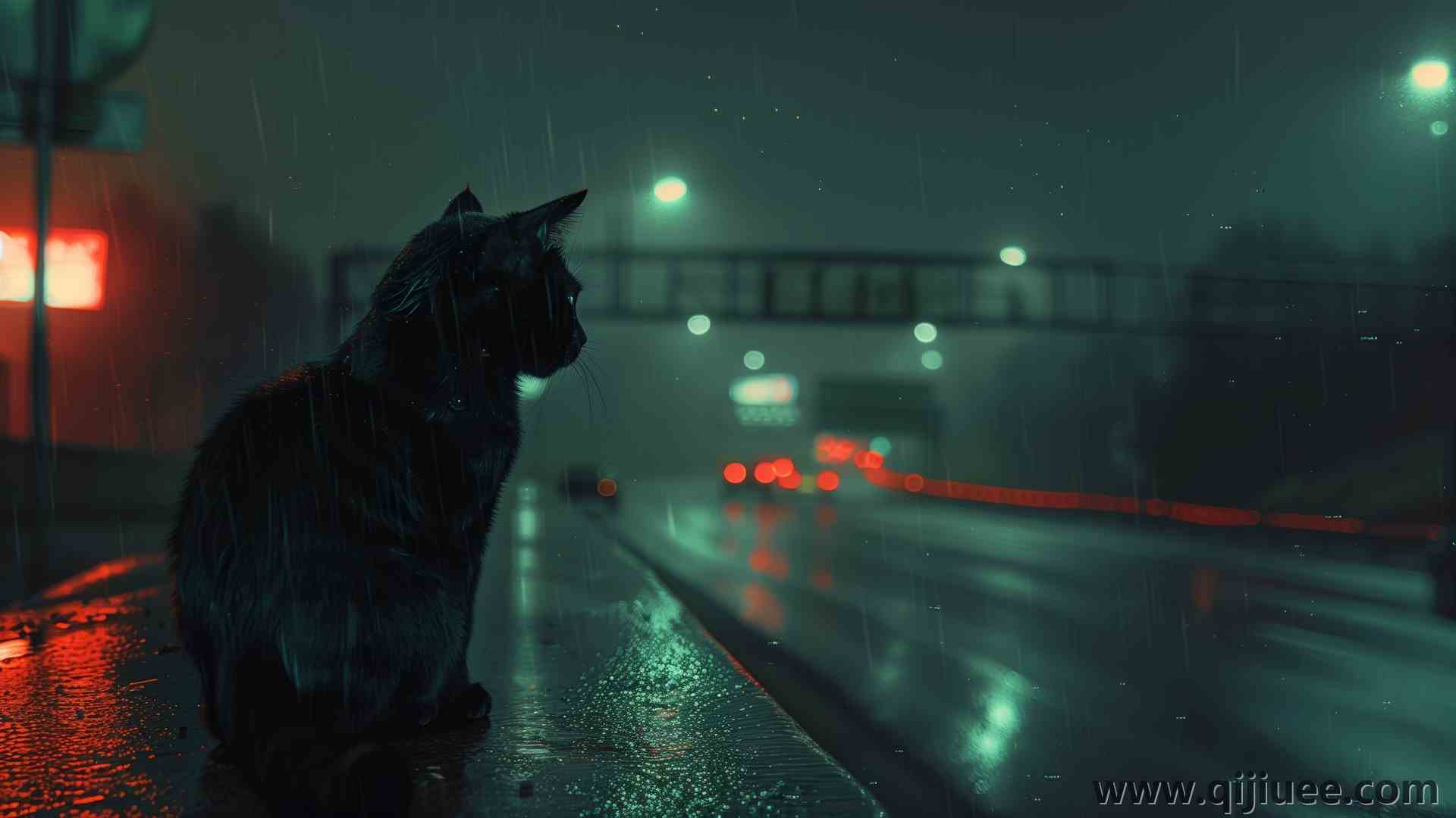 夜晚 猫 高速公路 道路 雨 电脑壁纸 4K壁纸5824 x 3264/9.6 MB-柒染云阁