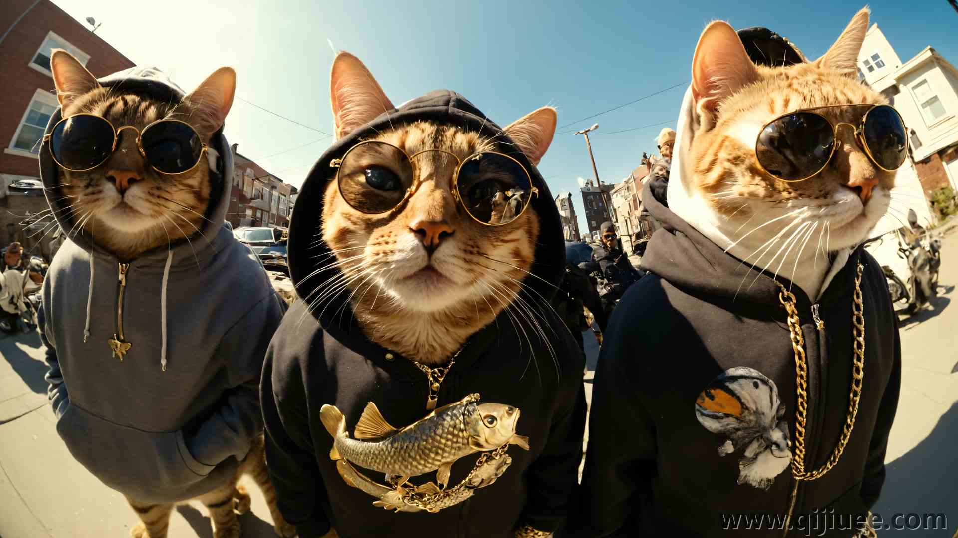AI艺术 猫 太阳镜 说唱 专辑封面 兜帽 电脑壁纸 4K壁纸3840 x 2160/10.11 MB-柒染云阁